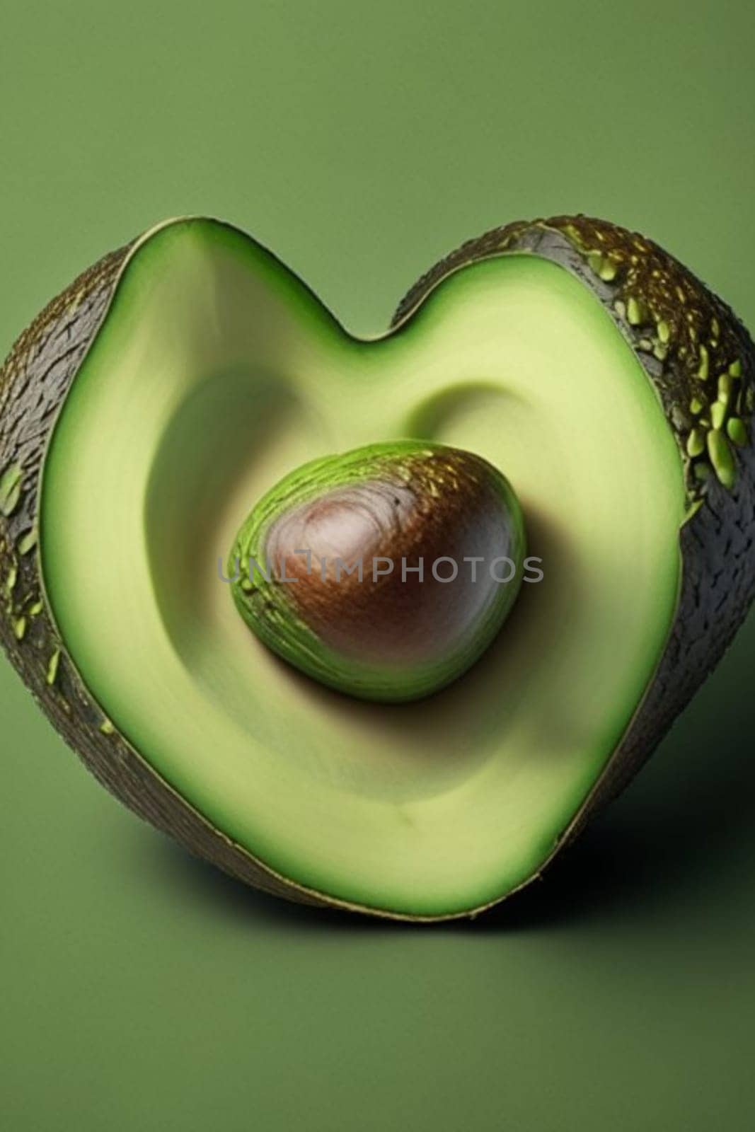 open heart shaped avocado on solid gradient background generartive ai art