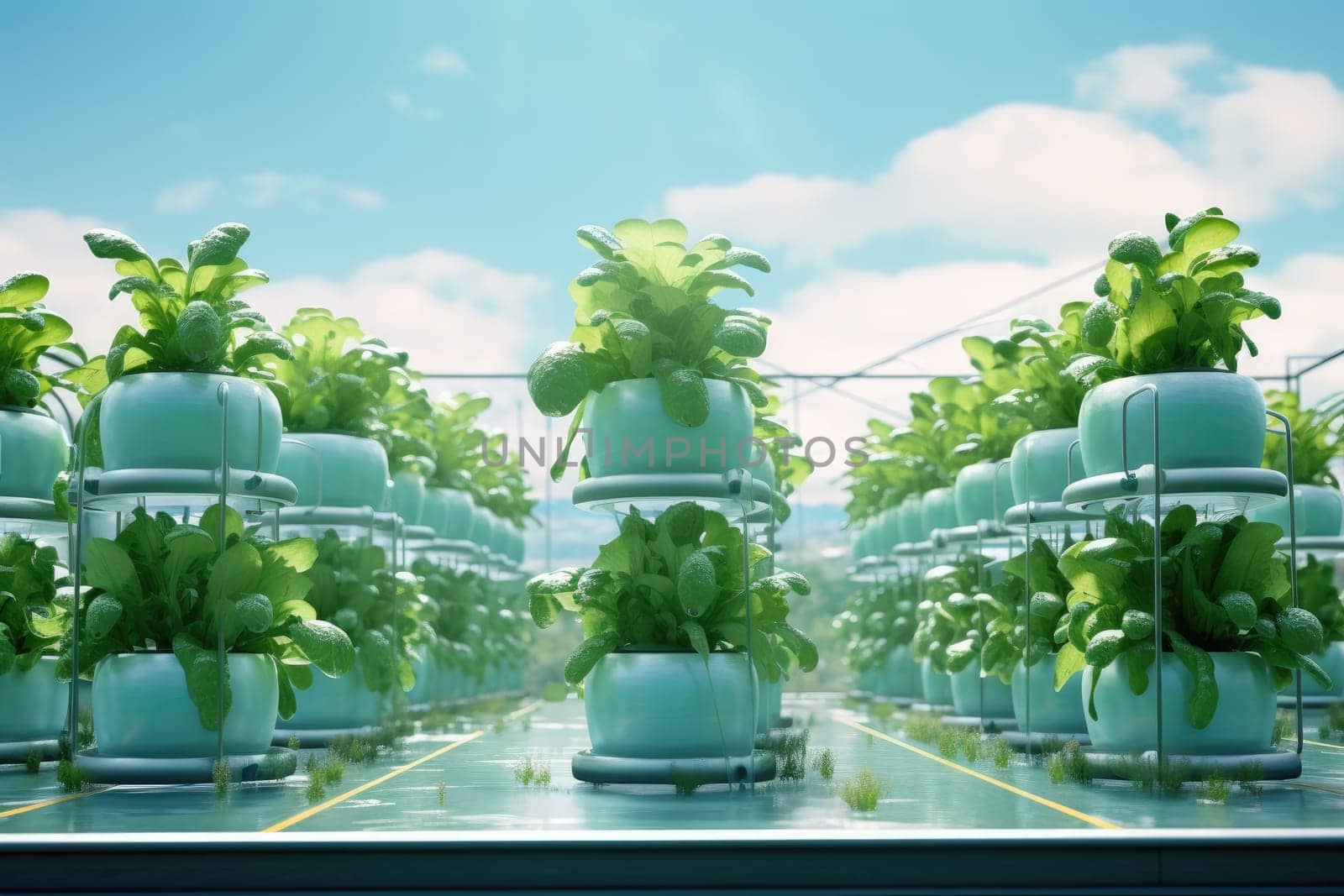 A close-up of a hydroponic garden showcasing the innovative soilless plant growth technique using nutrient solutions, providing a sustainable and efficient method of cultivation.