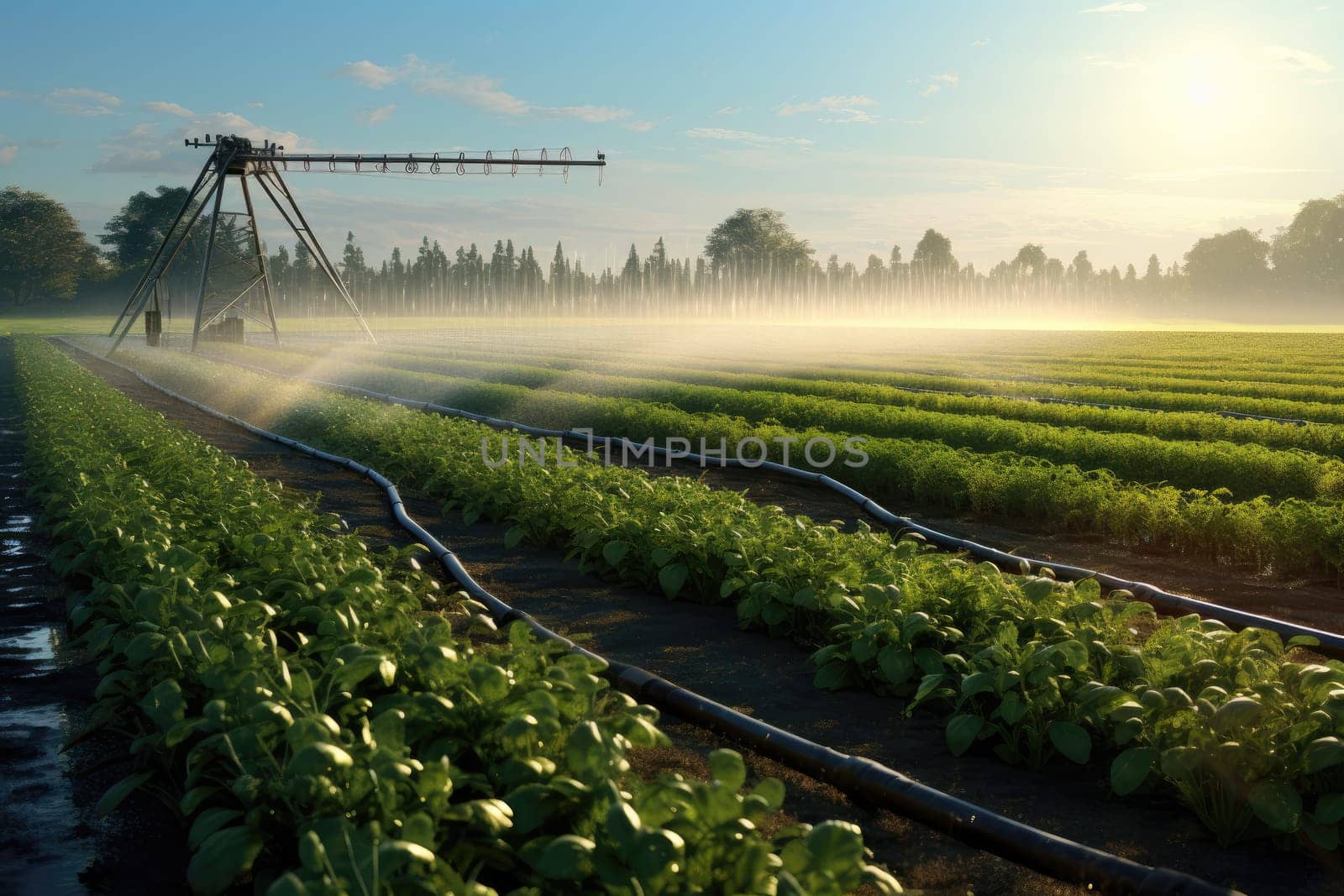 A modern and efficient automatic irrigation system supplying the plants with an adequate and controlled water source, ensuring optimal growth and health in a greenhouse environment.