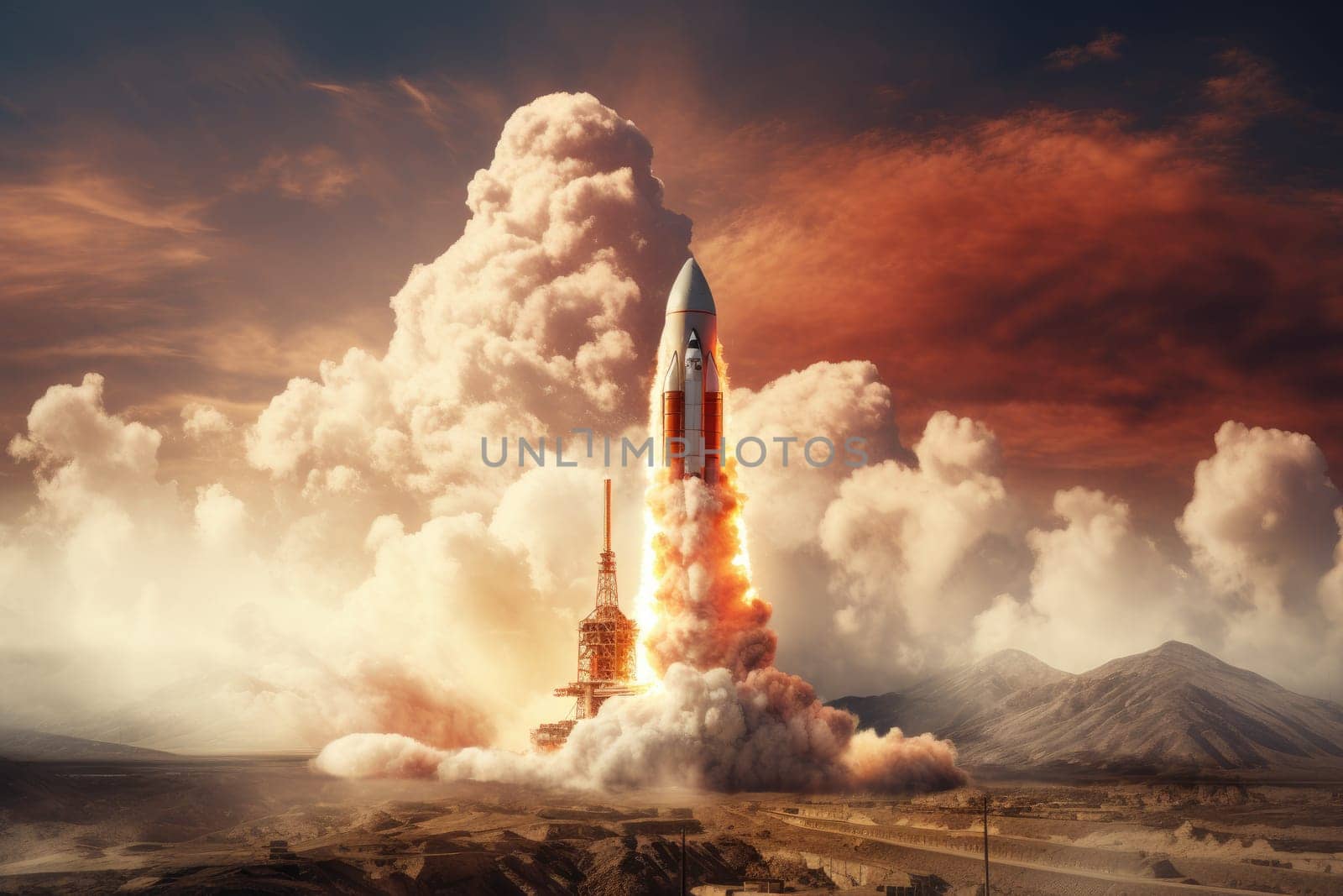 A stunning image capturing a rocket launch into the vastness of outer space, representing the exciting concept of space exploration adventure and discovery.