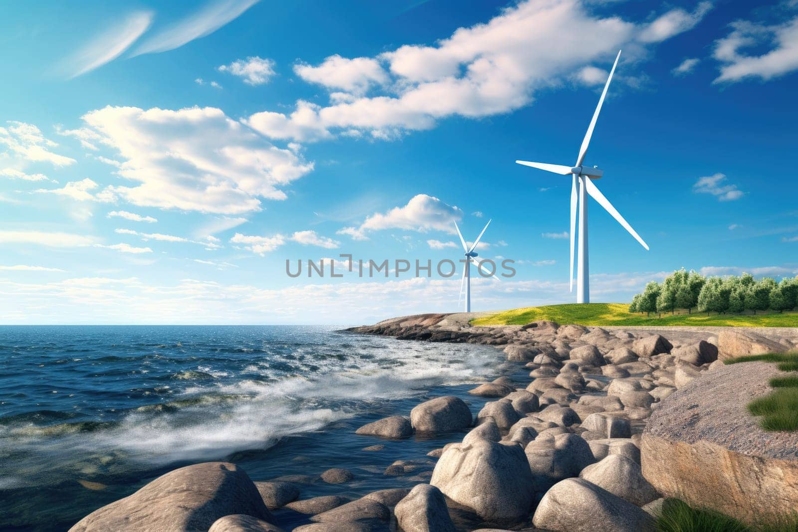 Sustainable Energy Concept: Offshore Wind Turbine with Ocean View by Yurich32