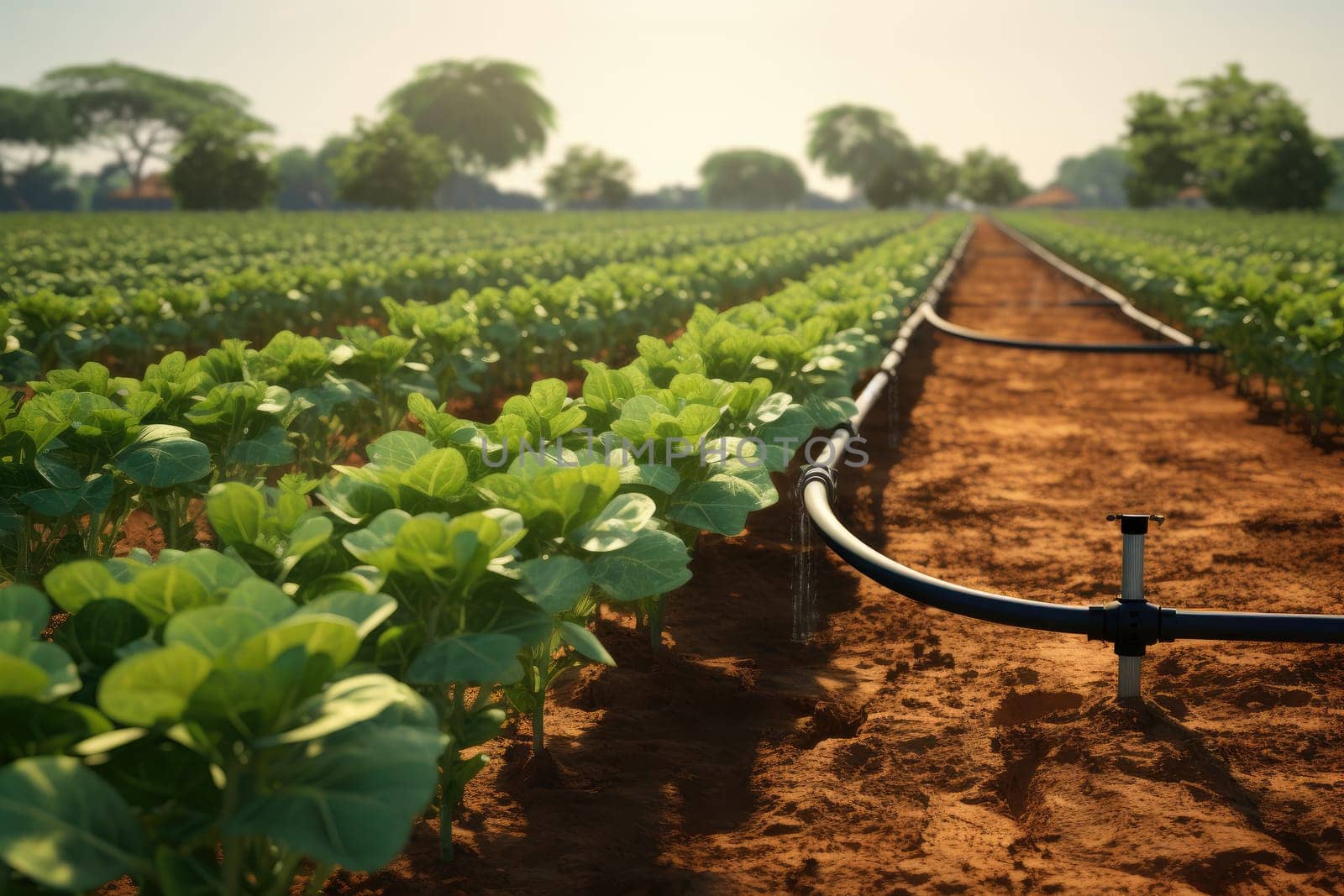 A close-up shot of modern drip irrigation technology utilized in agricultural practices, showcasing water conservation and efficient resource management.