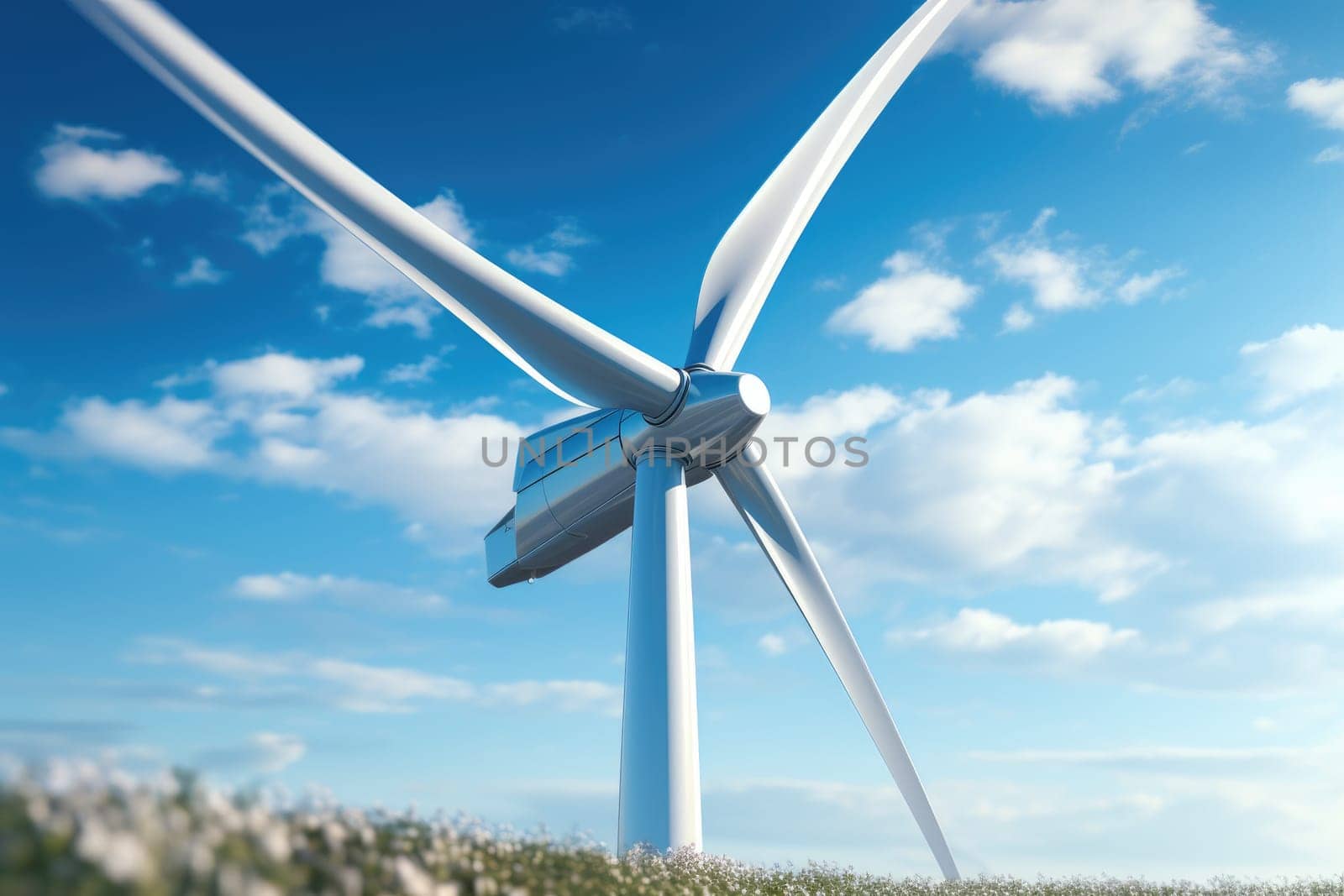 Elegant Wind Turbine Spinning with Grace Against Clear Blue Sky in Renewable Energy Farm by Yurich32