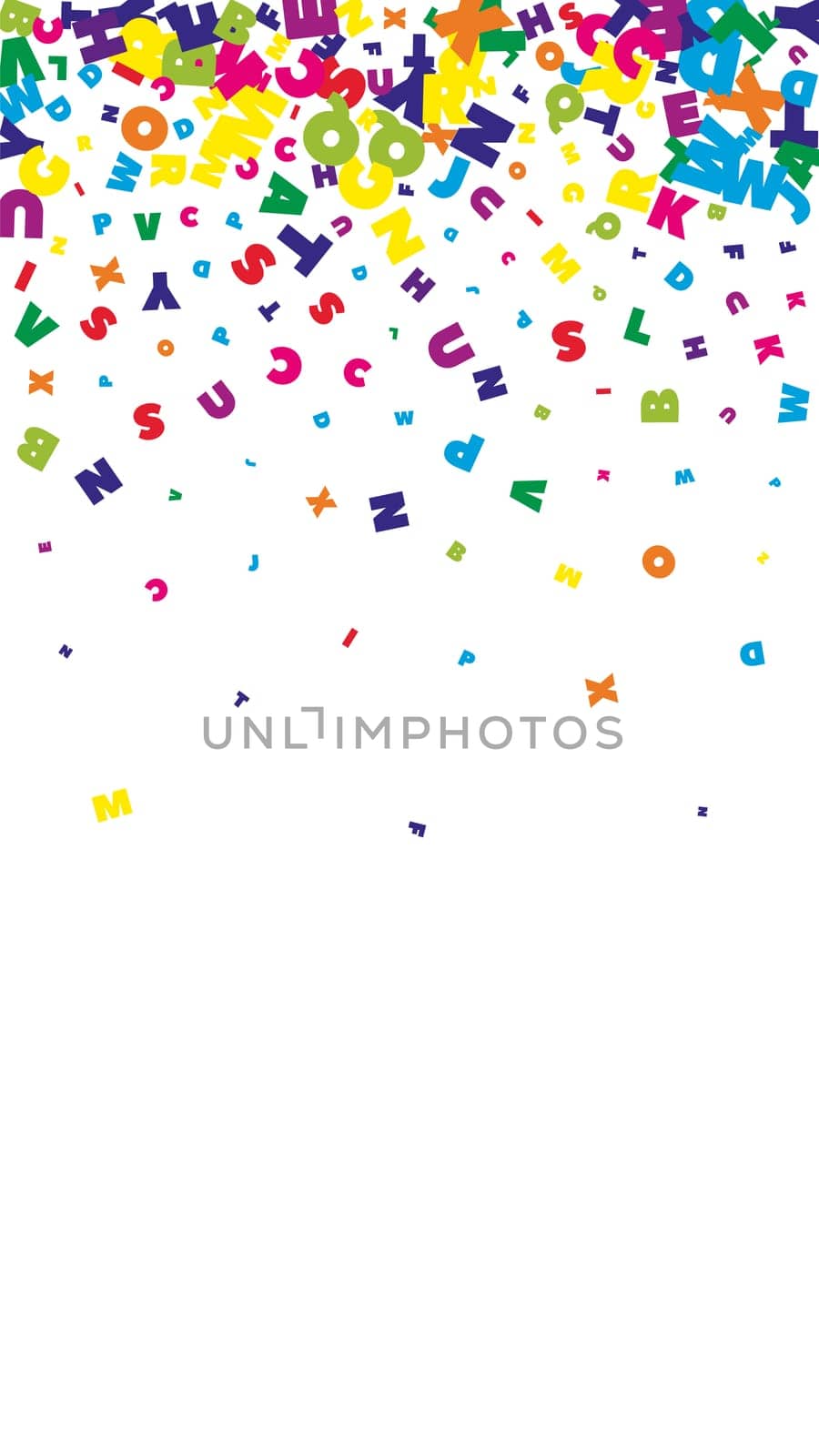 Falling letters of English language. Bright flying words of Latin alphabet. Foreign languages study concept. Breathtaking back to school banner on white background.