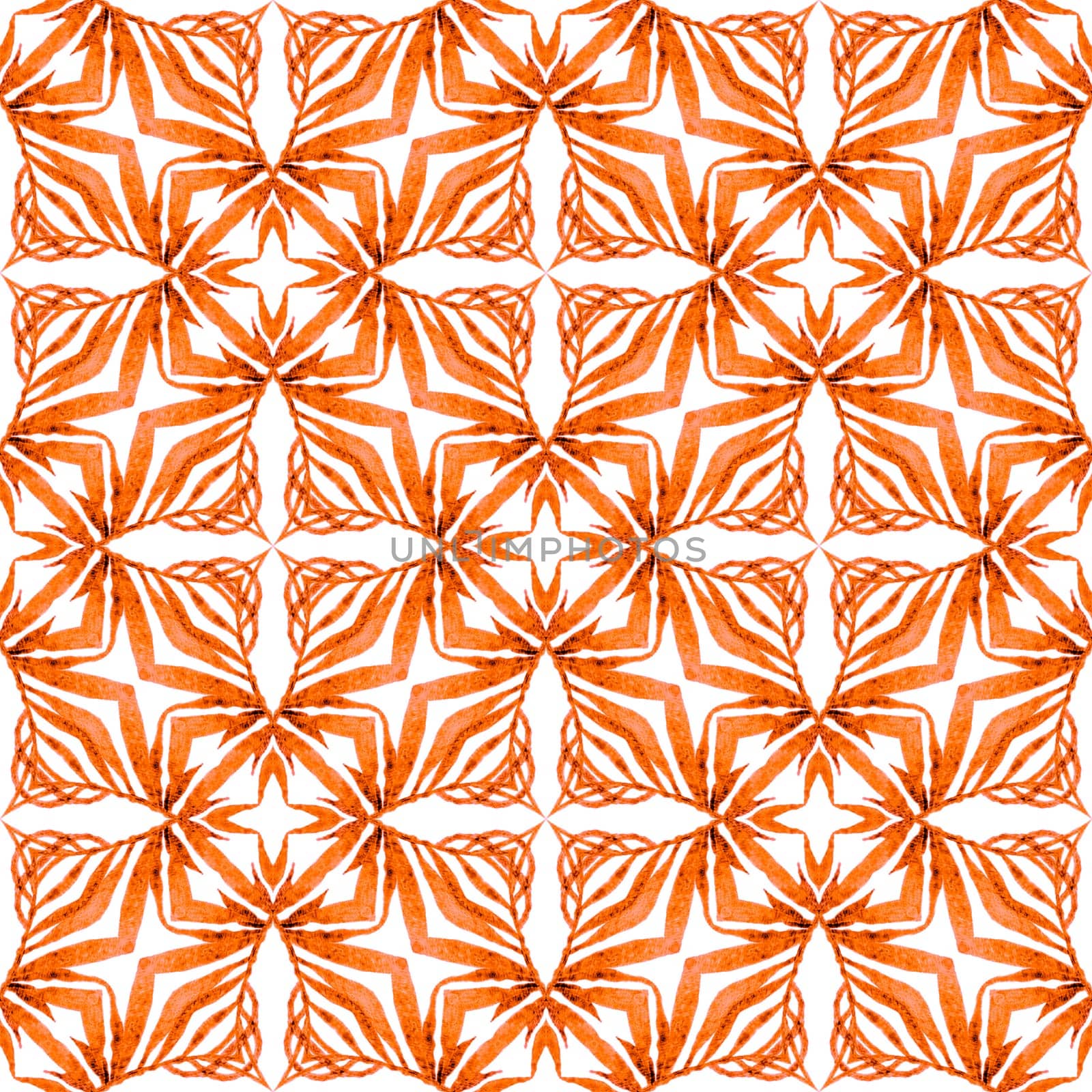 Ethnic hand painted pattern. Orange exotic boho chic summer design. Textile ready popular print, swimwear fabric, wallpaper, wrapping. Watercolor summer ethnic border pattern.