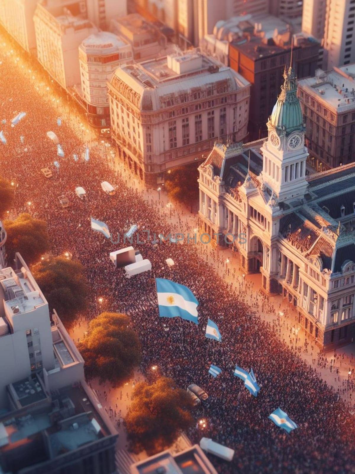 gigantic crowd thousands of people manifesting in buenos aires argentina for event celebration or social issues generative ai art