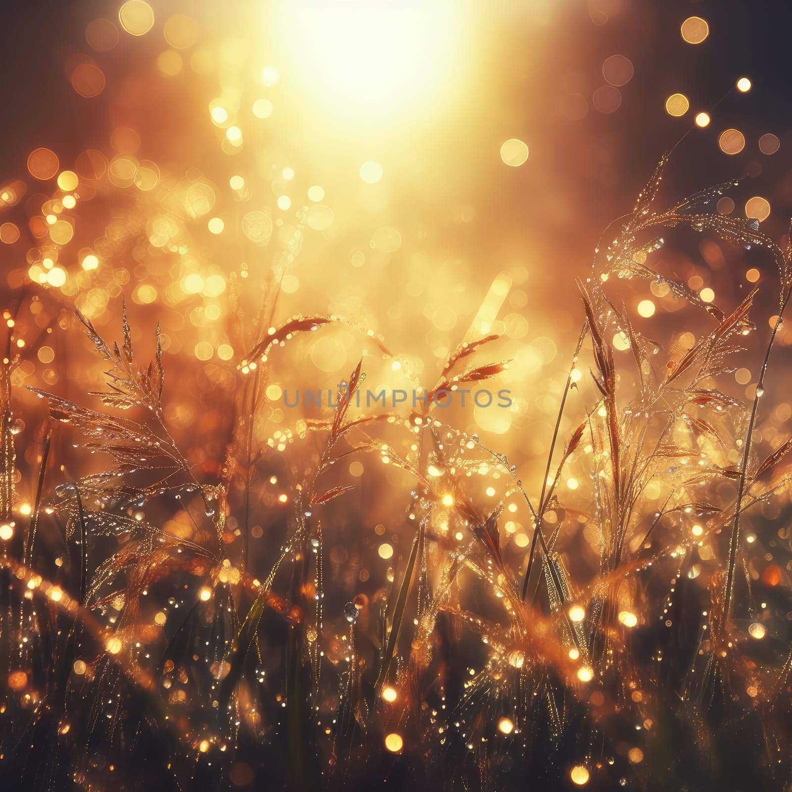 morning dew drops glistening in the sunshine of the grass.