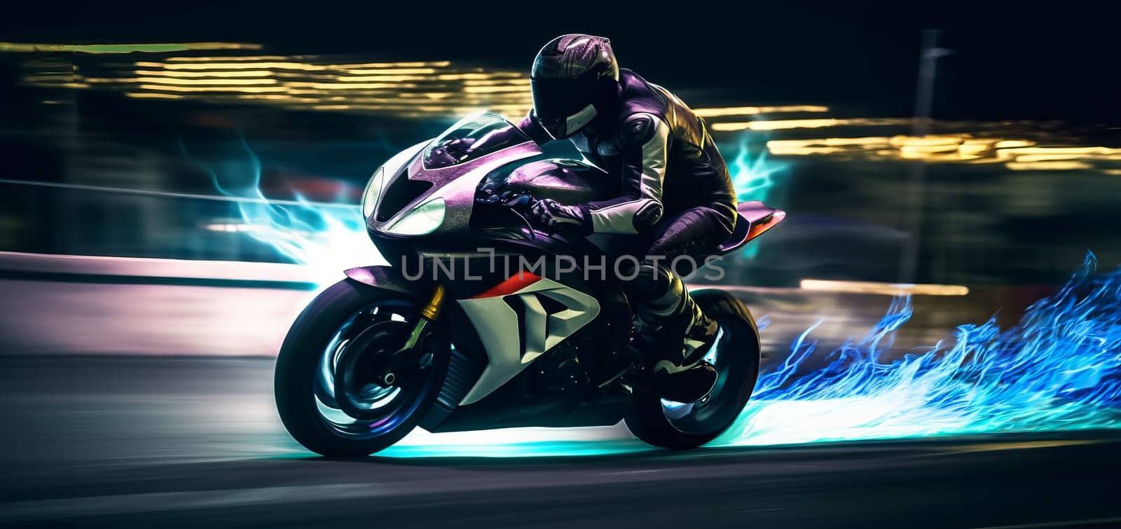 Fire abstract night racer on a motorcycle by studiodav