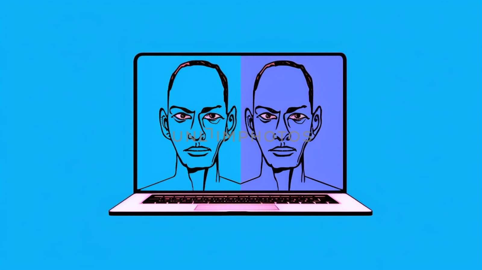 man illustration news comic technology panic computer tv laptop work concept. Generative AI. by Vichizh