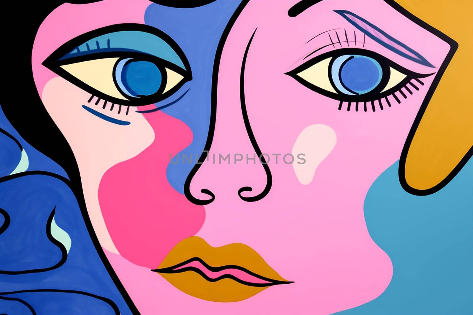 woman man isolated modern graphic cubist style character portrait sign fashion abstract face minimalist competition cubism design modernism print poster minimal. Generative AI.