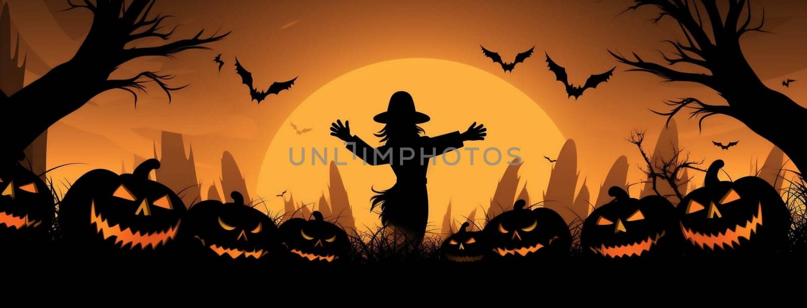 october pumpkin orange black holiday horror dark halloween night ghost. Generative AI. by Vichizh