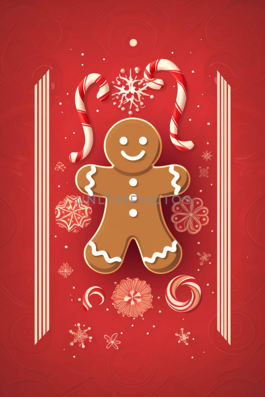 background man year cookie decor symbol cake christmas pastry sweet holiday illustration baked baking biscuit man shape gingerbread gingerbread red food white decoration. Generative AI.