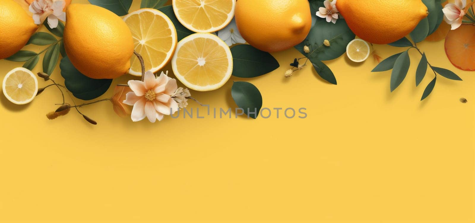 food background lemon summer healthy yellow juicy colorful fruit natural fresh. Generative AI. by Vichizh