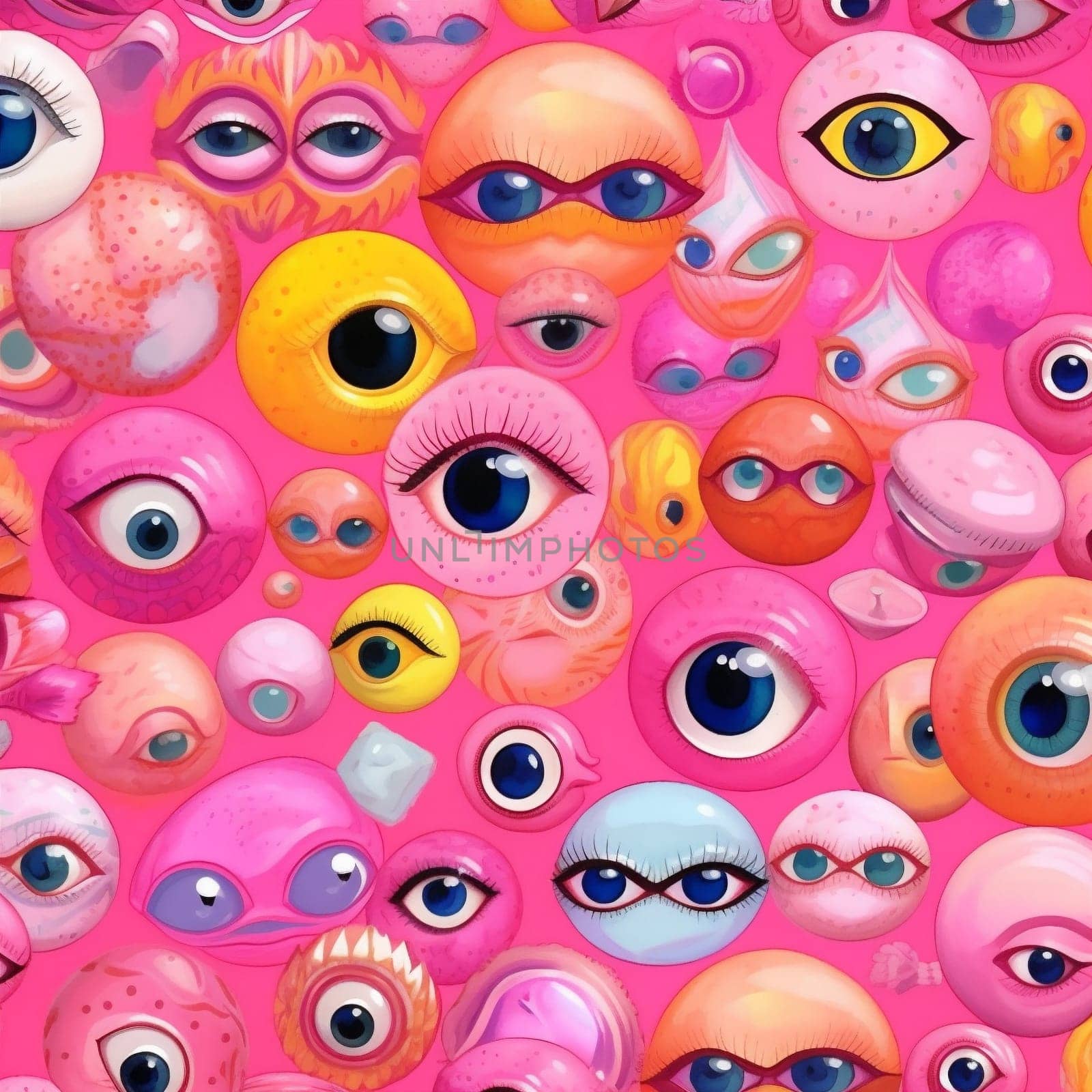 pattern pink decoration eye doodle design illustration seamless blue abstract background. Generative AI. by Vichizh