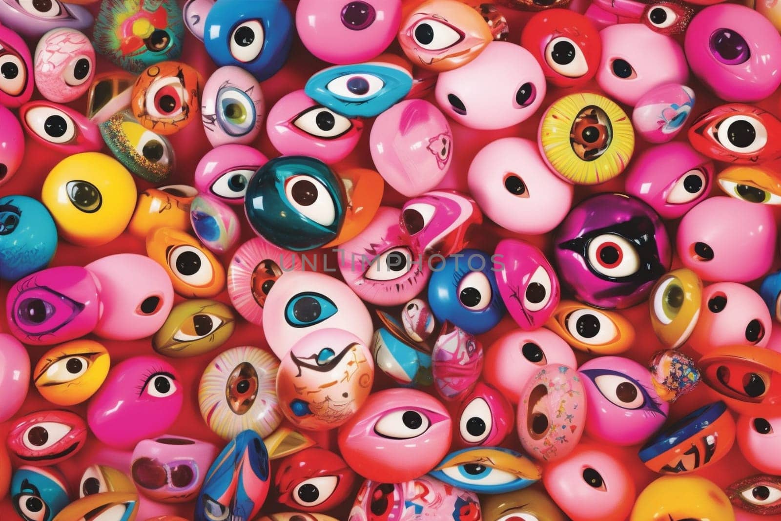 pink illustration seamless blue background pattern design doodle monster abstract eye. Generative AI. by Vichizh