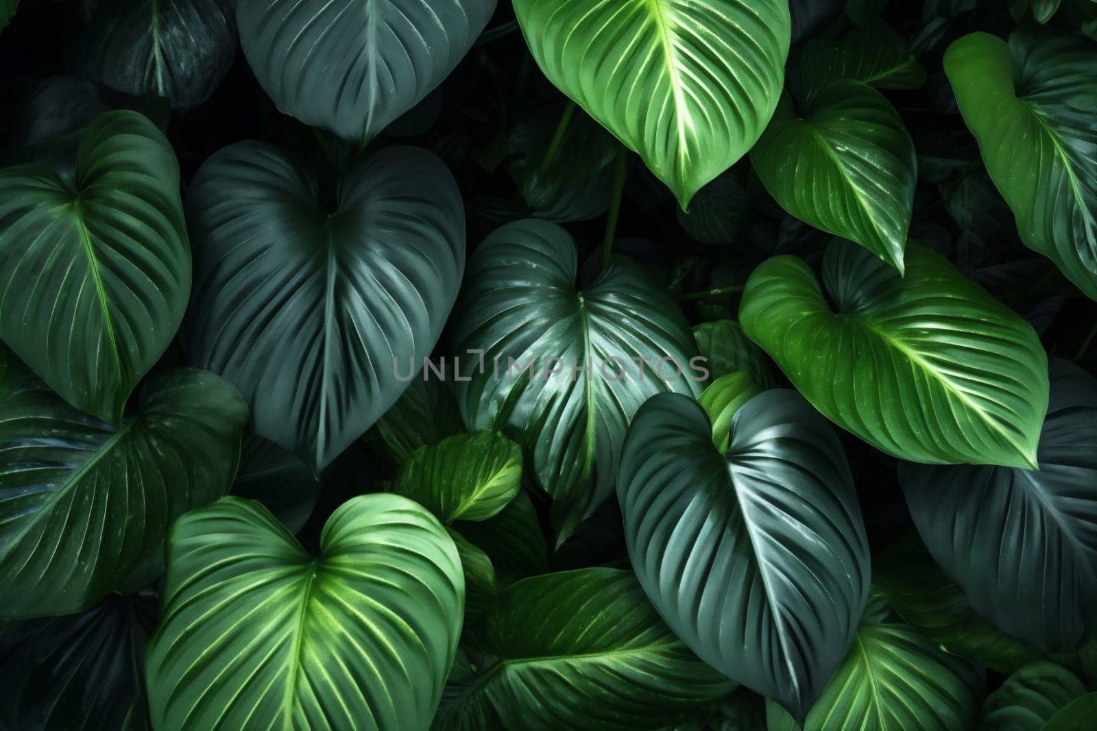 monstera palm vintage jungle green tropic colourful leaf forest garden abstract background closeup light nature art summer tree decoration tropical close-up. Generative AI.