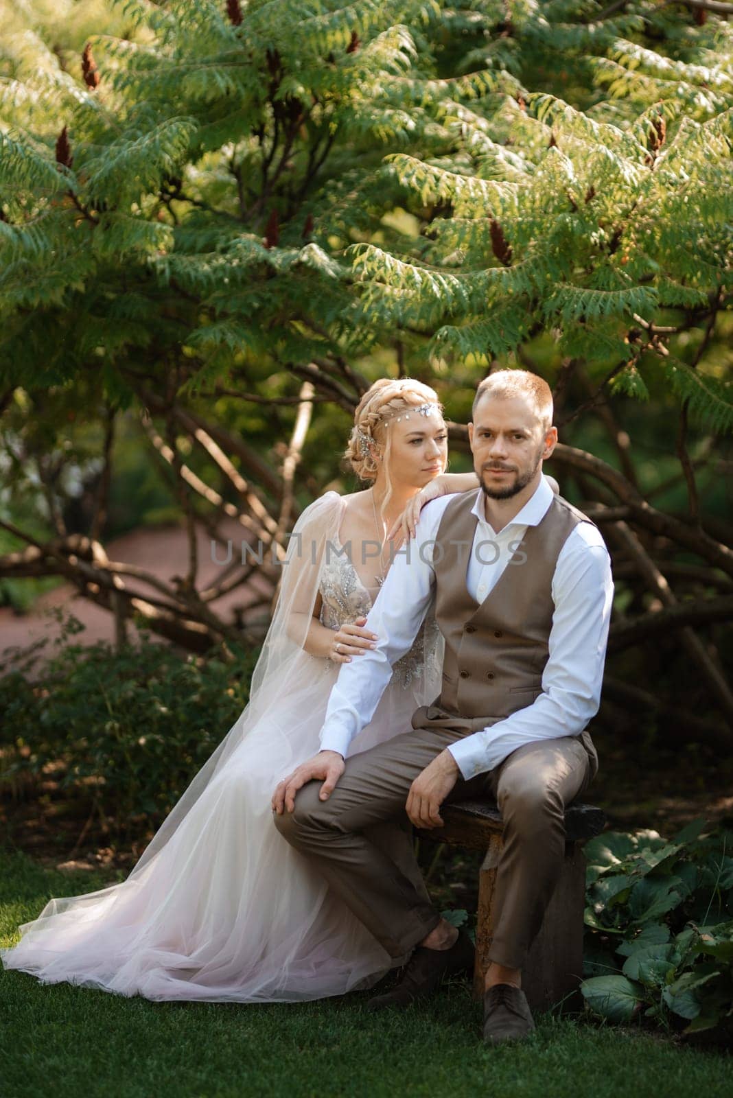 wedding walk of the bride and groom in a coniferous in elven accessories by Andreua