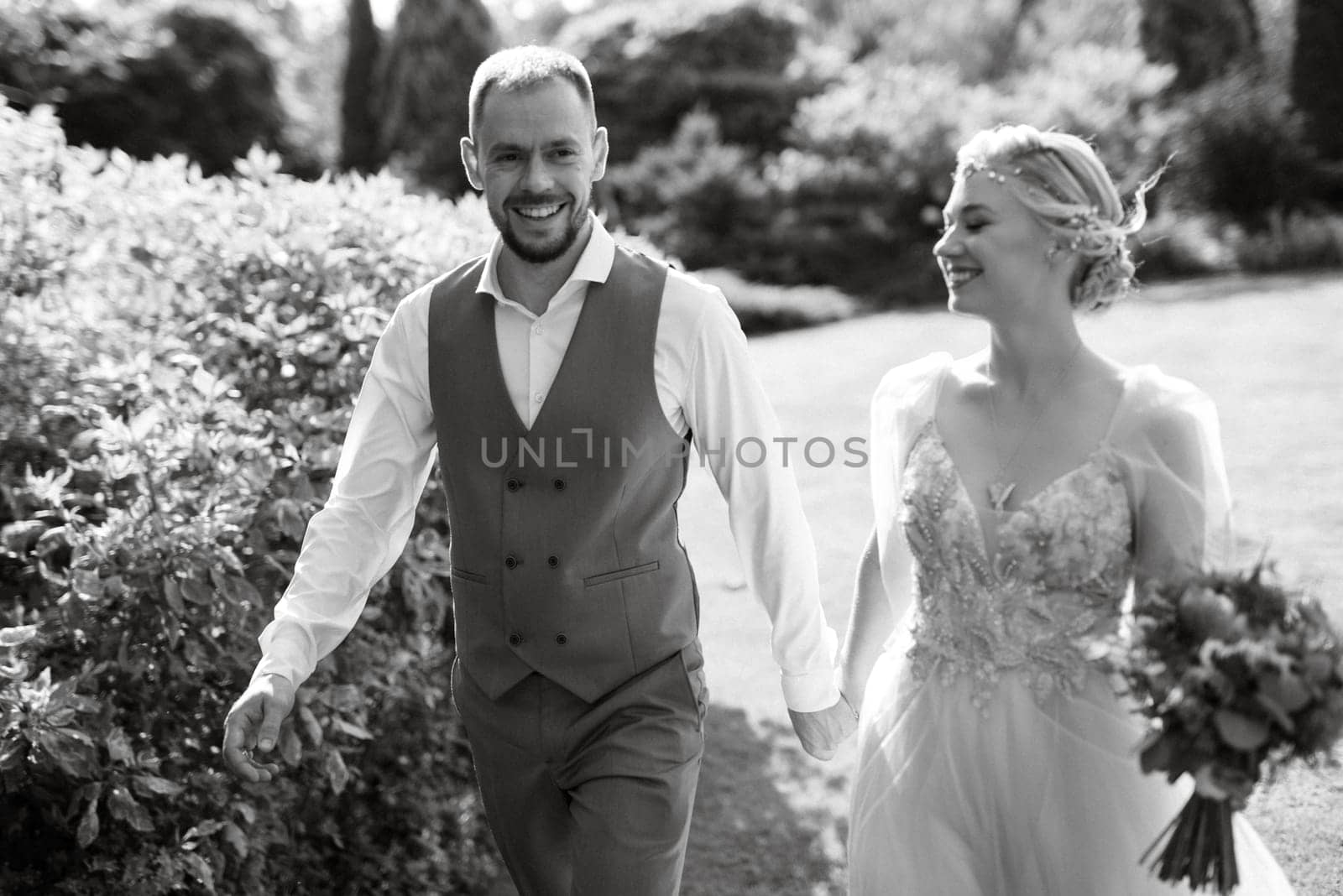 wedding walk of the bride and groom in a coniferous in elven accessories by Andreua