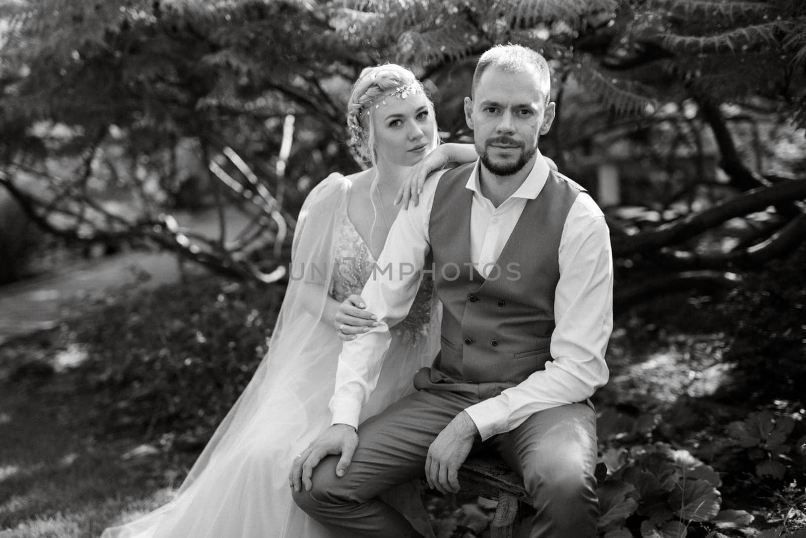 wedding walk of the bride and groom in a coniferous in elven accessories by Andreua