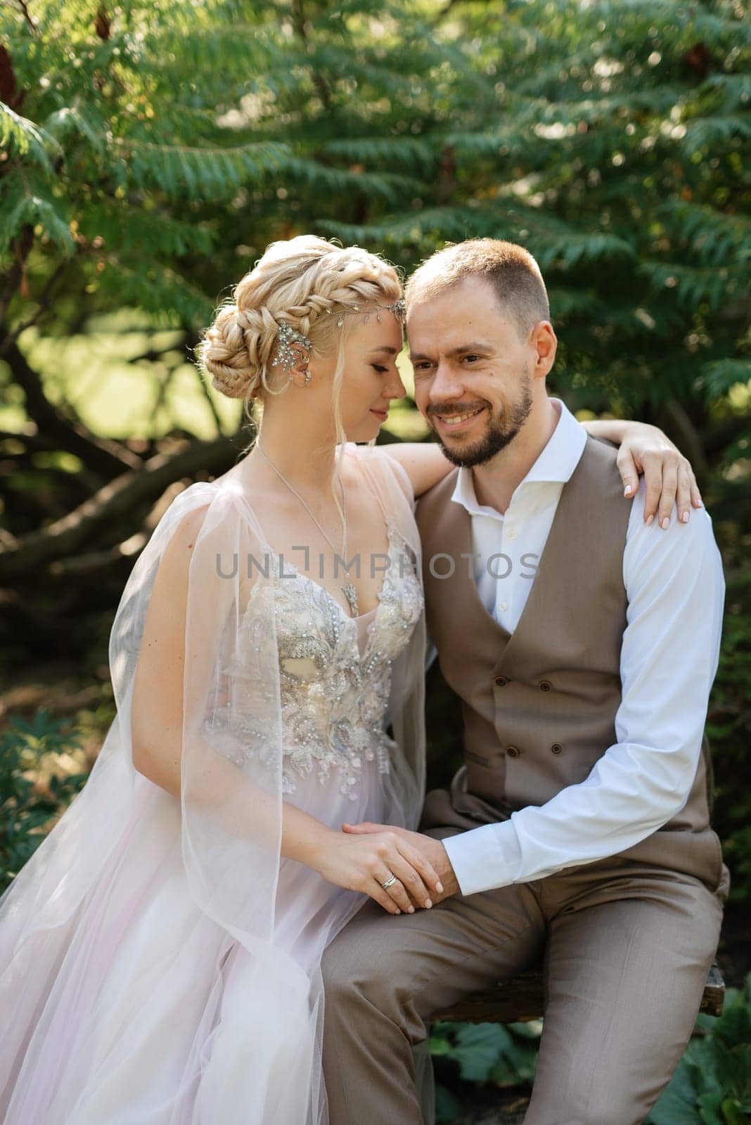 wedding walk of the bride and groom in a coniferous in elven accessories by Andreua