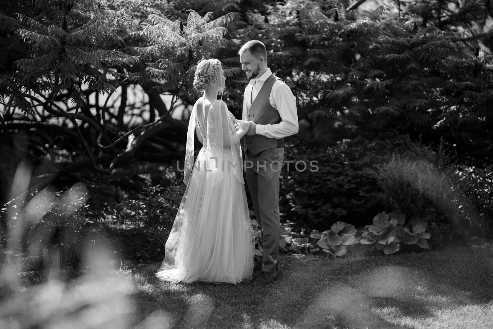 wedding walk of the bride and groom in a coniferous in elven accessories by Andreua