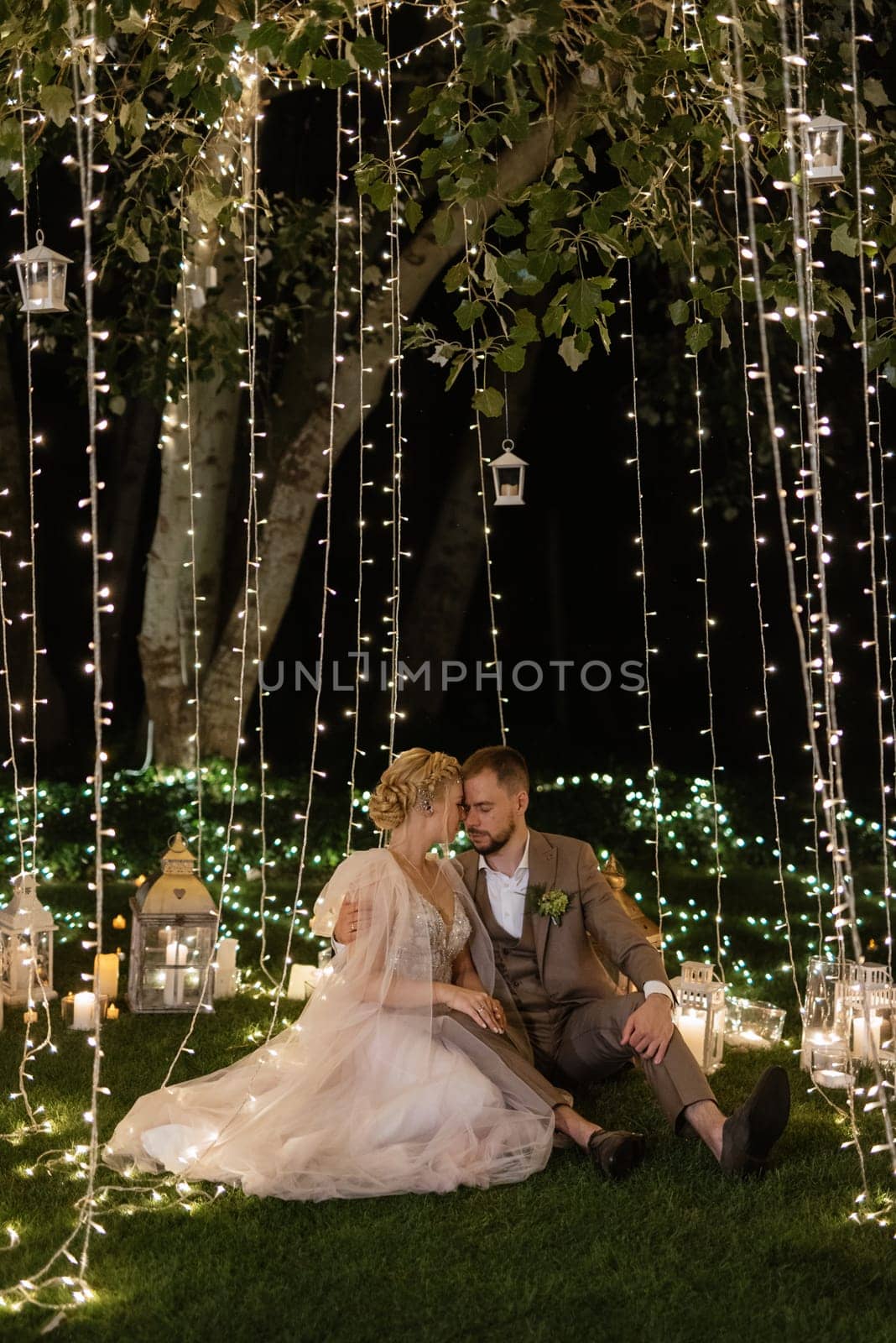 night wedding ceremony of the newlyweds in a country cottage by Andreua