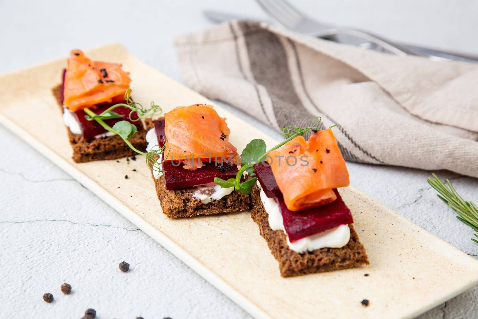 bruschetta with pear, gorgonzola and blueberries side view by tewolf