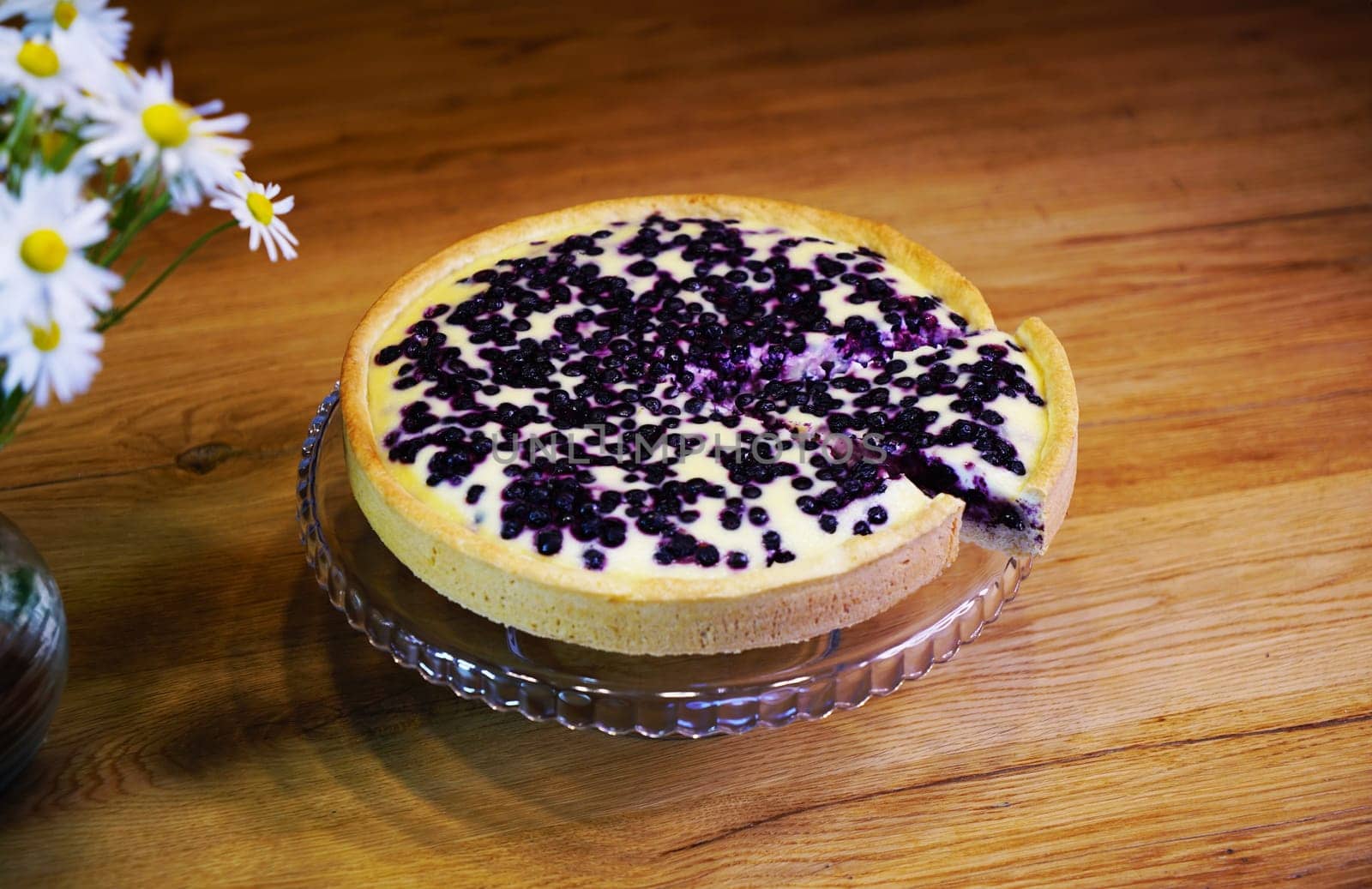 beautiful Blueberry Sour Cream Pie in 4k