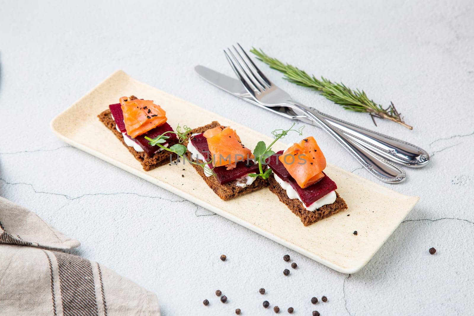 bruschetta with pear, gorgonzola and blueberries side view by tewolf