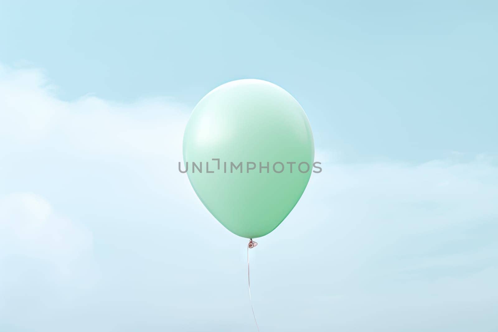 A Joyful Journey: The Serene Flight of a Vibrant Green Balloon Among the Clouds Created With Generative AI Technology