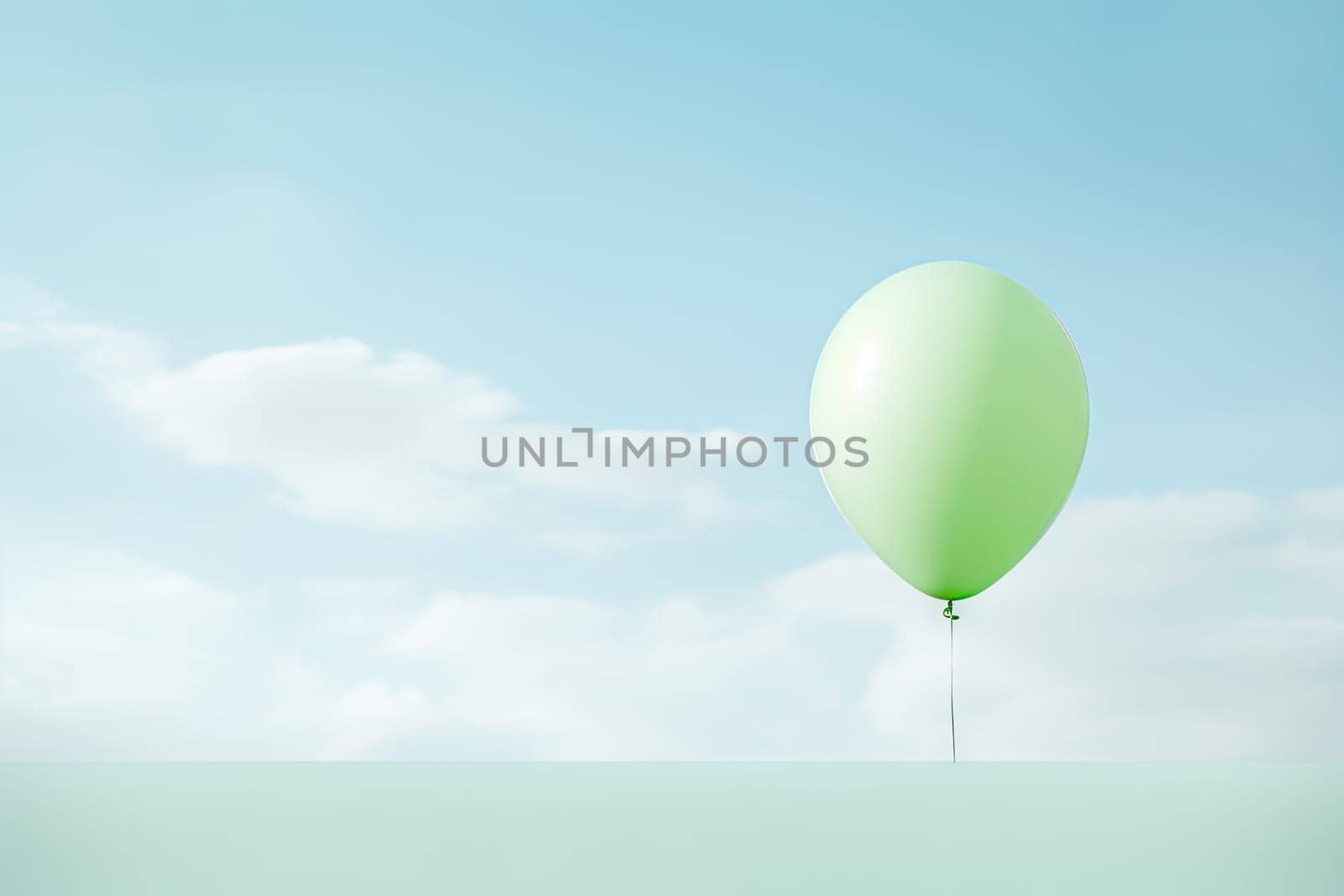 A Serene Spectacle of a Vibrant Green Balloon Gracefully Ascending to the Sky Created With Generative AI Technology