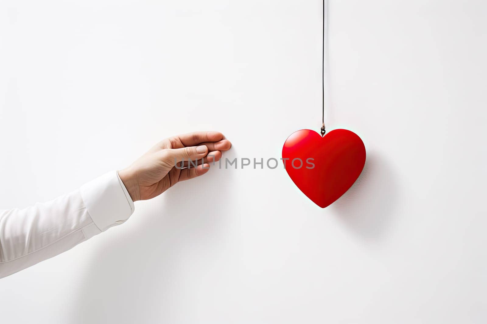 Heartfelt Connection: A Person Holding a Red Heart on a String