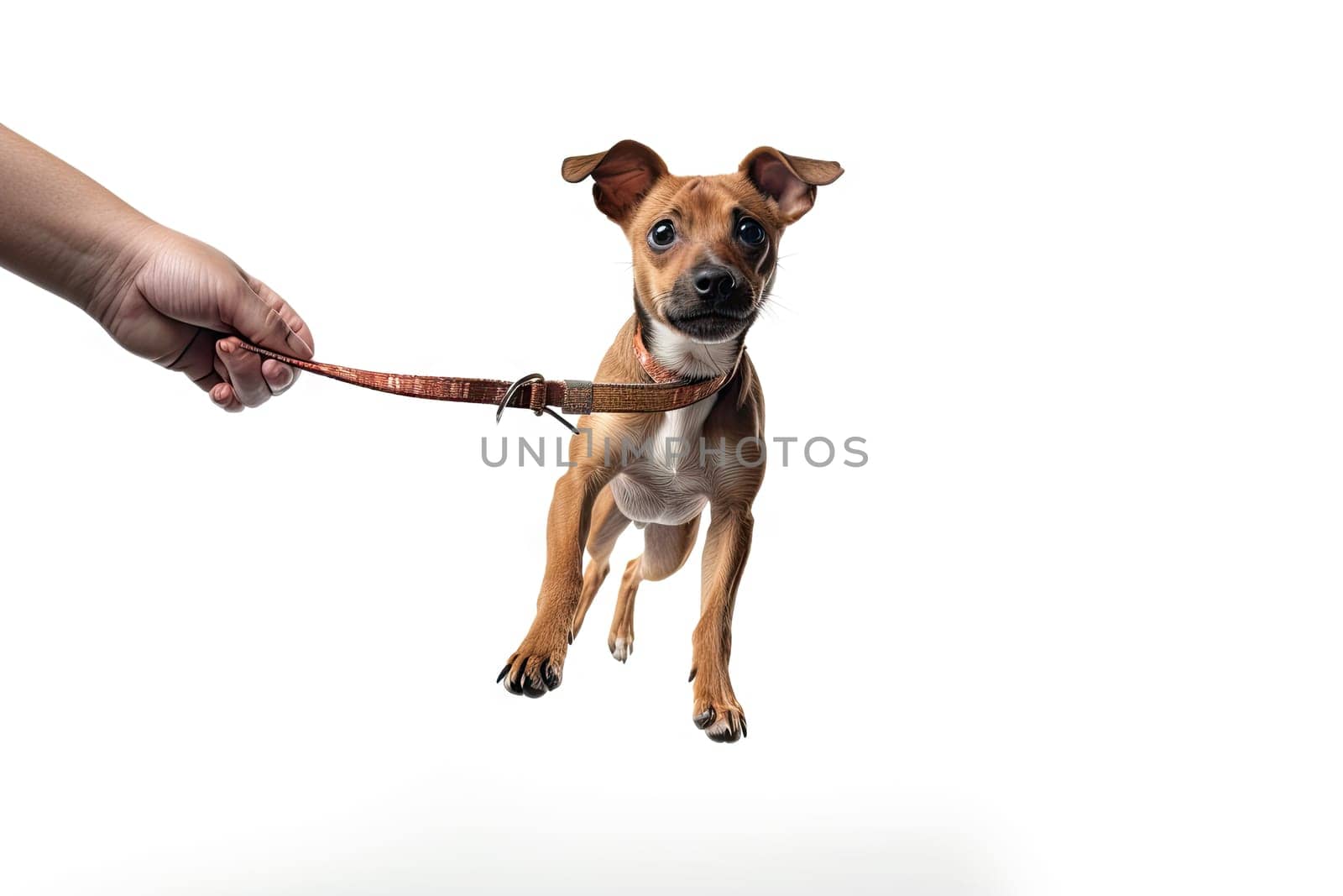 A Tender Moment: Holding a Small, Adorable Dog in the Palm of a Hand Created With Generative AI Technology