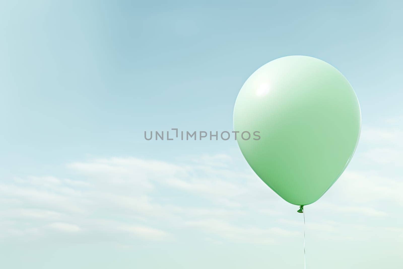 A person holding a green balloon in the air created with generative AI technology by golibtolibov