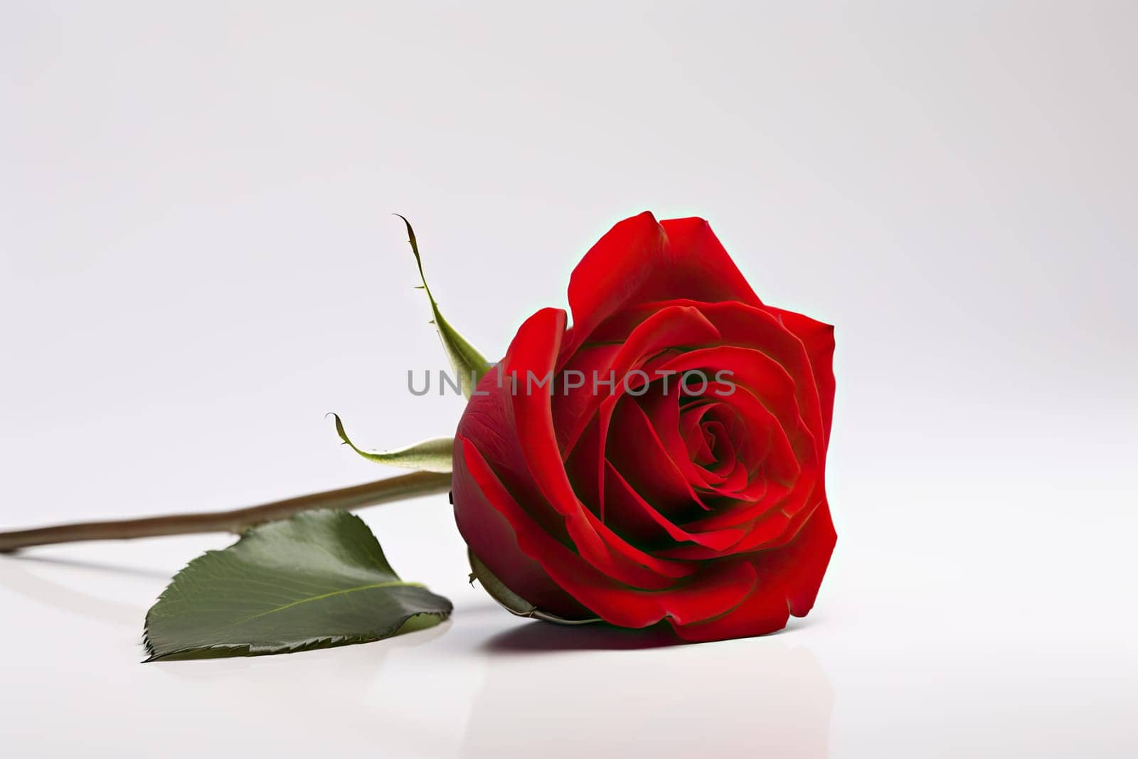 A Beautiful Red Rose Blooming in Solitude on a Serene White Canvas