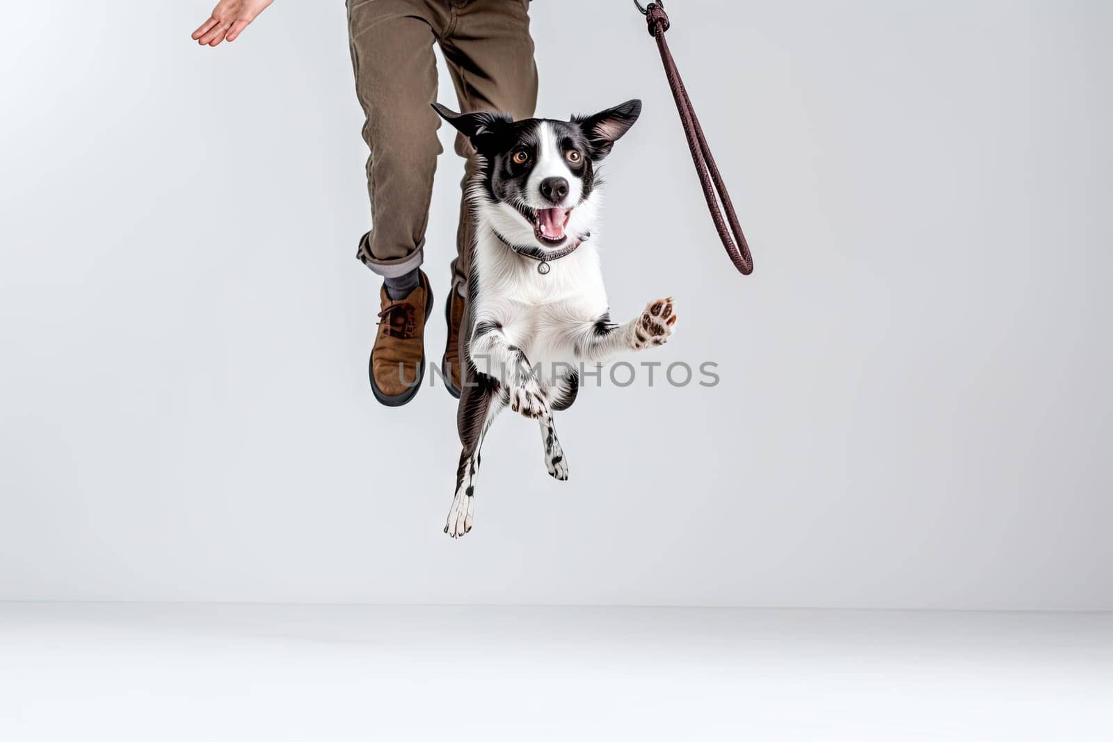 Jumping for Joy: A Man and His Loyal Canine Companion Celebrate Life's Moments Created With Generative AI Technology
