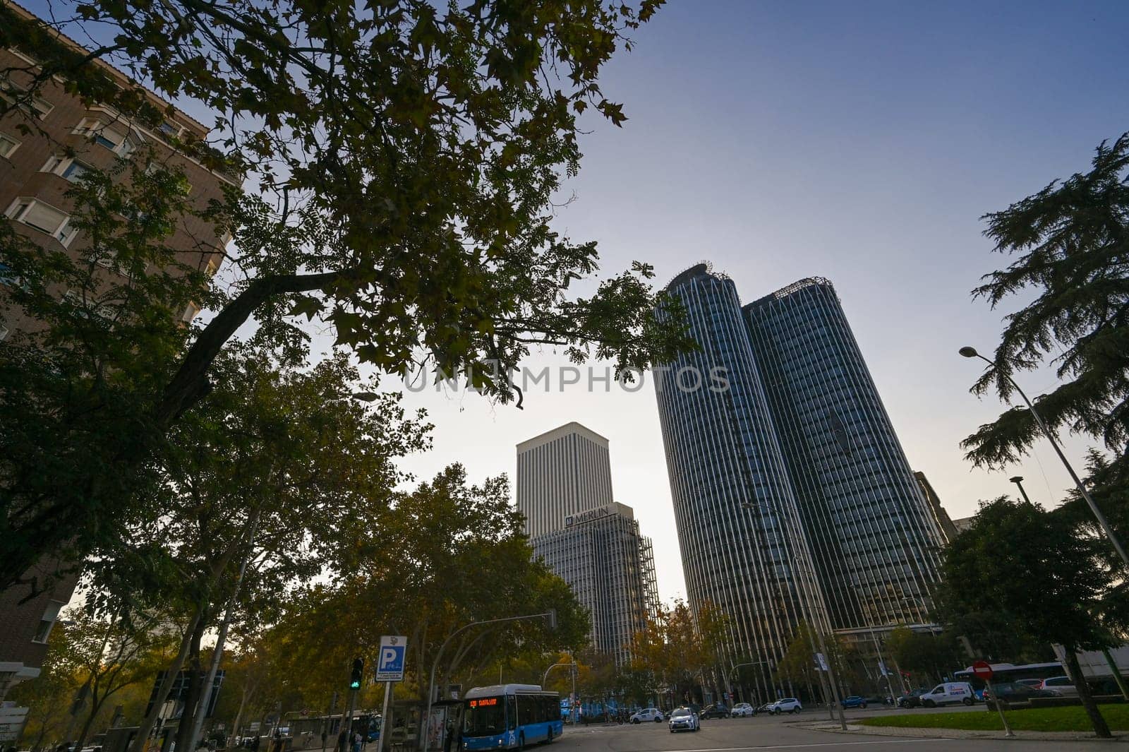 Madrid, Spain, Nov 18, 2023, BBVA bank logo on the emblematic Castellana 81 tower, formerly known as Torre del Banco Bilbao. High quality photo