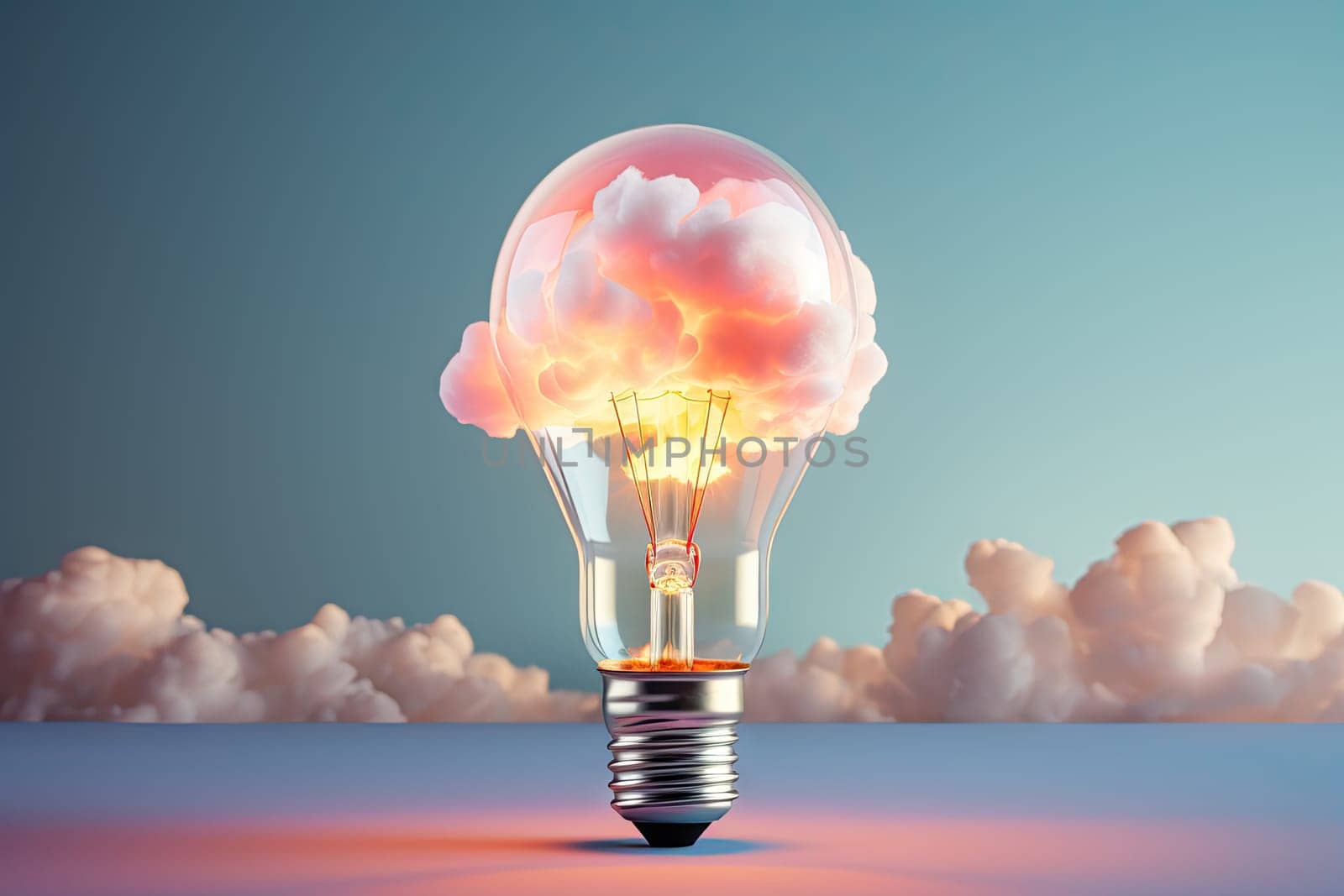A Captivating Illumination: A Light Bulb Containing a Fluffy, Dreamy, and Whimsical Cloud Created With Generative AI Technology