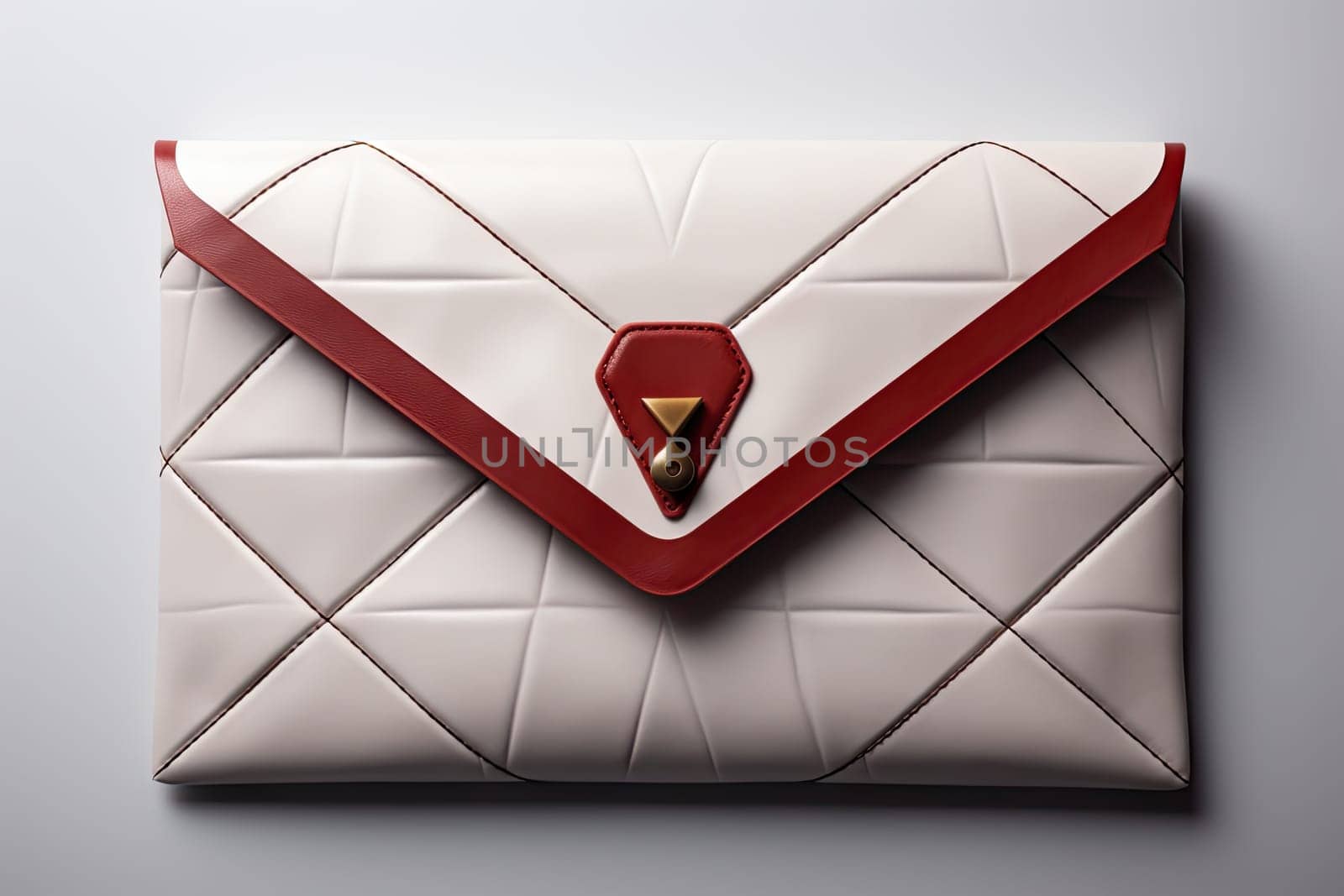 A white and red purse sitting on top of a table by golibtolibov