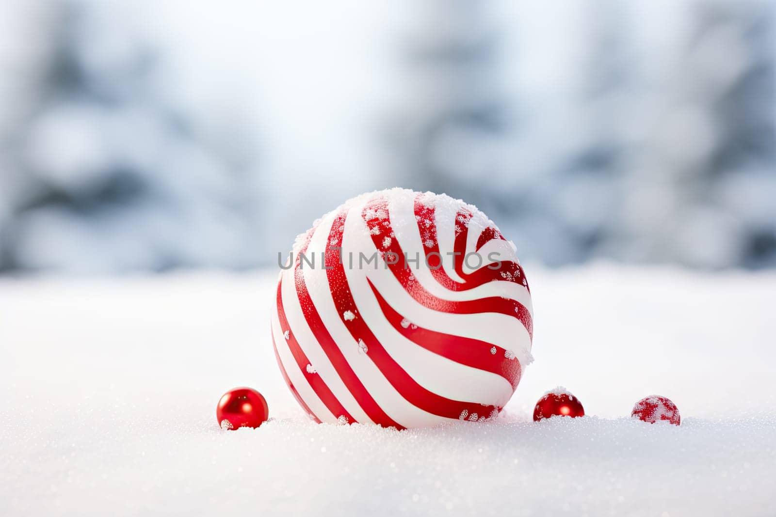 A Playful Winter Wonderland: Red, White, and Stripes Galore on a Snowy Day Created With Generative AI Technology