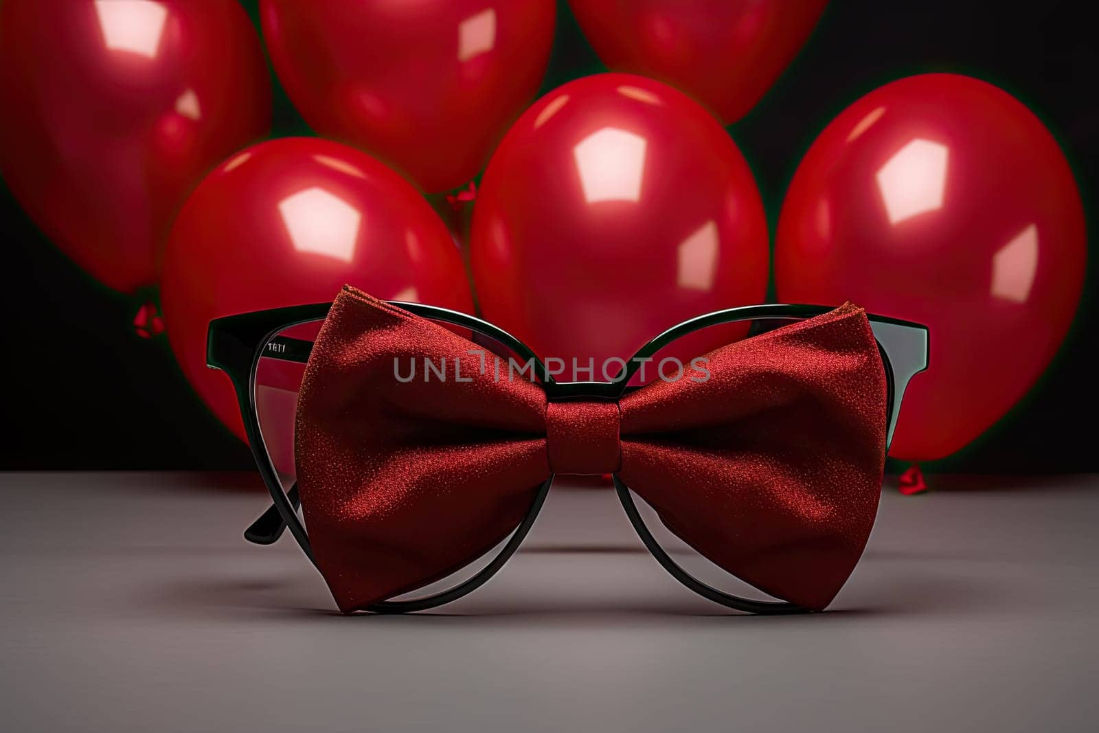 A Festive Celebration with Vibrant Red Balloons and a Stylish Red Bow Tie Created With Generative AI Technology