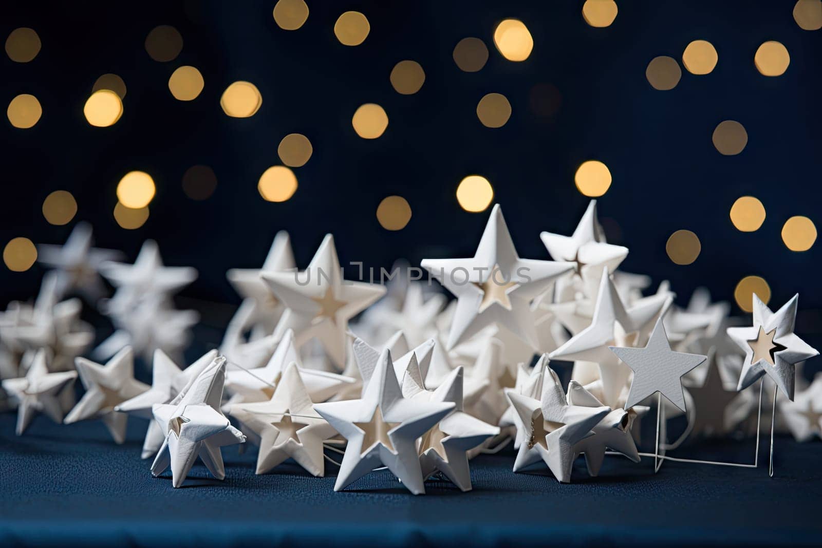 A Celestial Gathering: White Stars Illuminating a Tabletop Oasis Created With Generative AI Technology