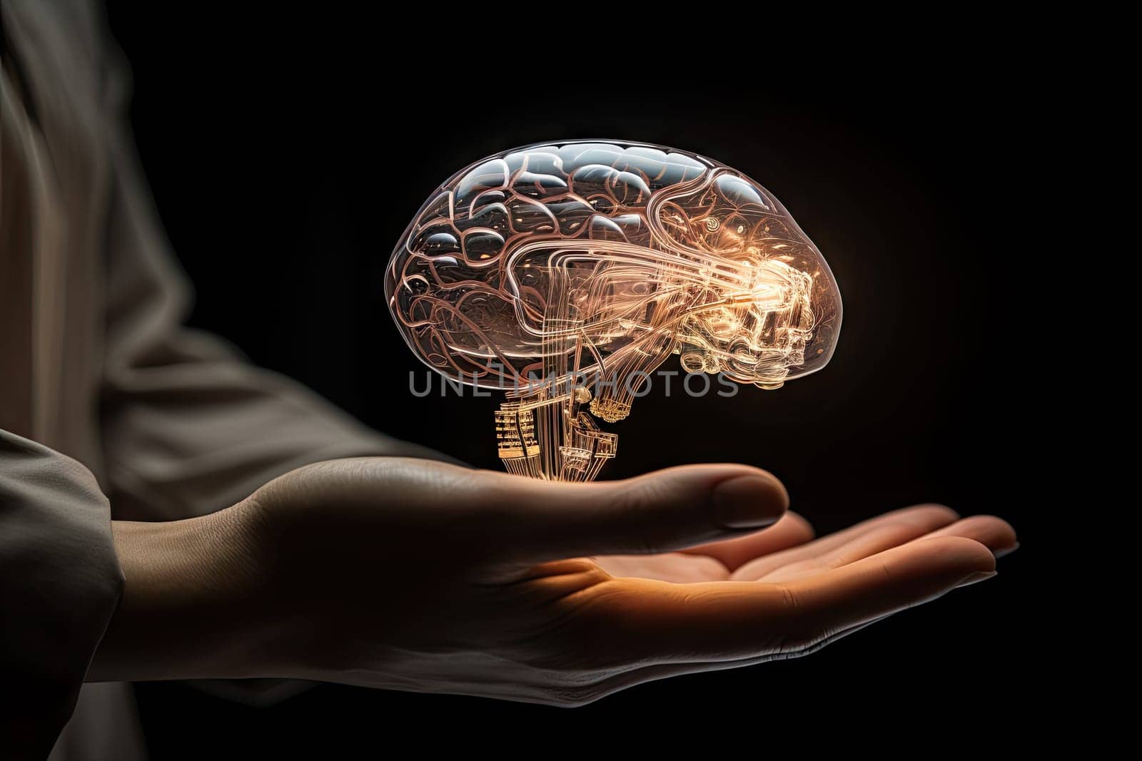 The Enlightened Mind: A Person Gently Cradling a Radiant Human Brain