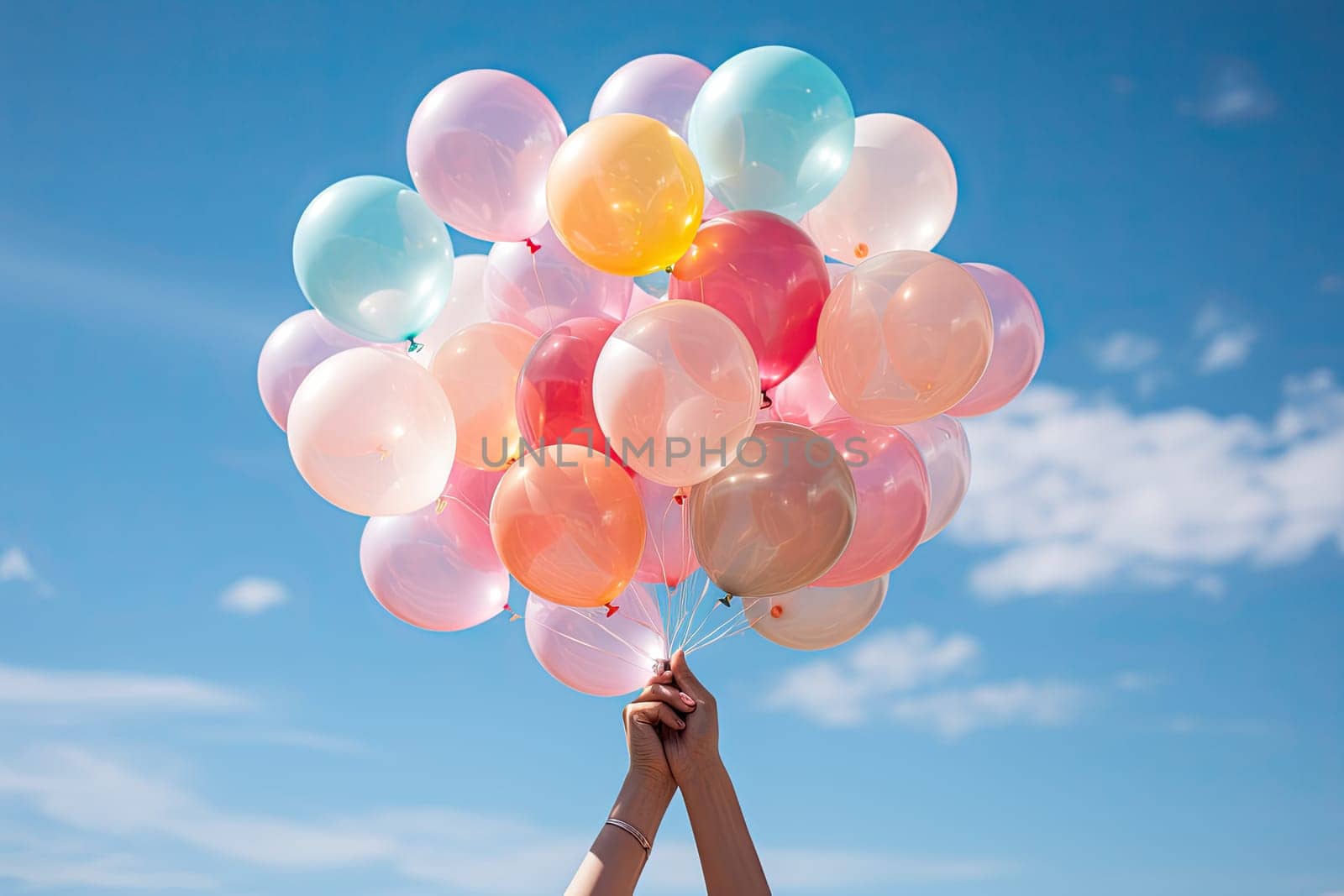 A Joyful Celebration: A Person Delighting in the Splendor of Colorful Balloons Created With Generative AI Technology