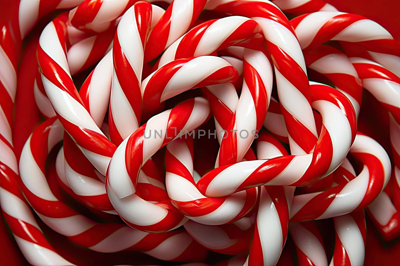 A pile of red and white candy canes created with generative AI technology by golibtolibov