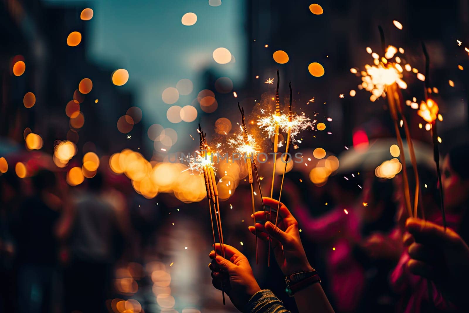 A Joyful Celebration of Lights: People Delight in Sparklers on a Festive Evening