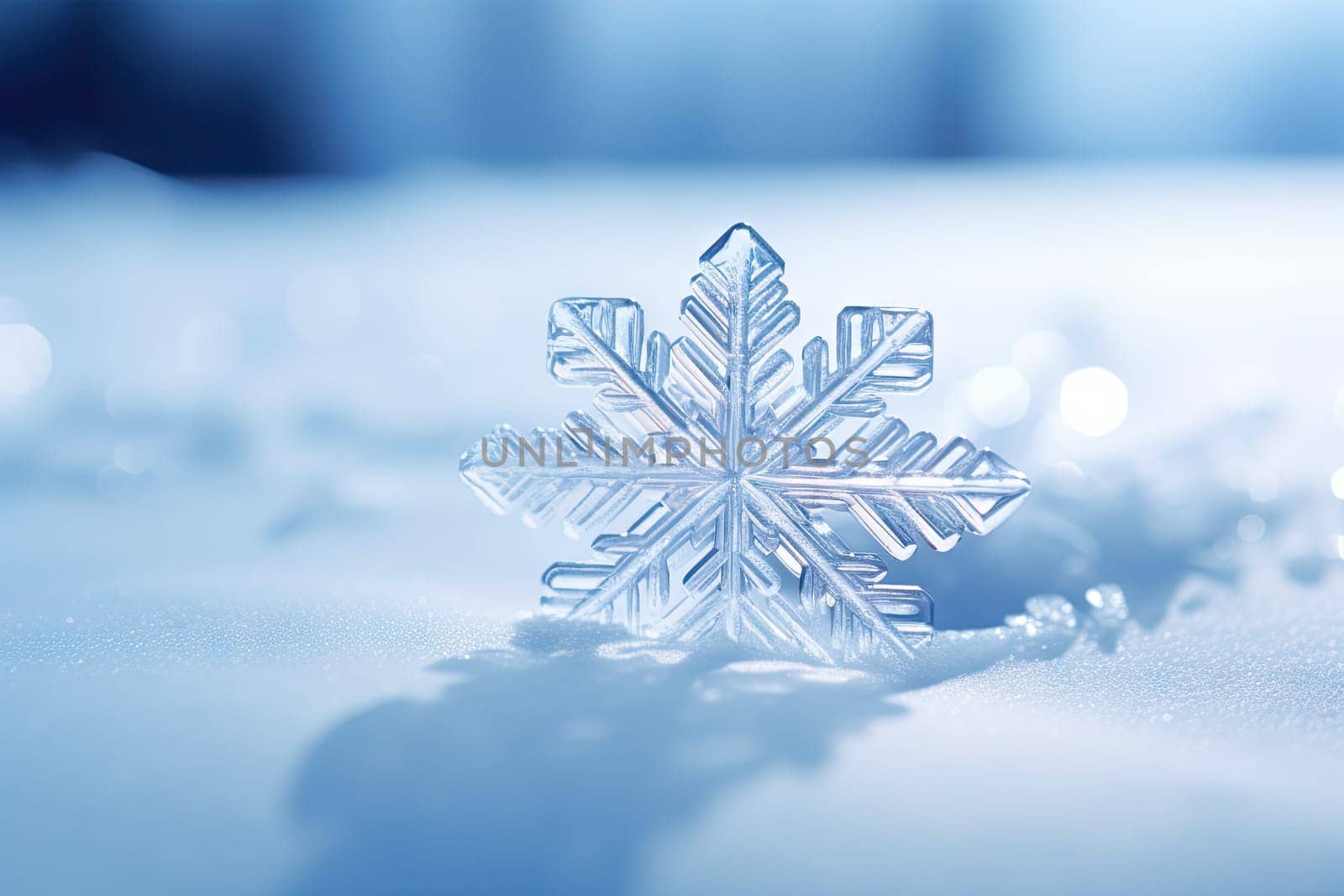 A Delicate Snowflake Floating on a Serene Blue Background Created With Generative AI Technology