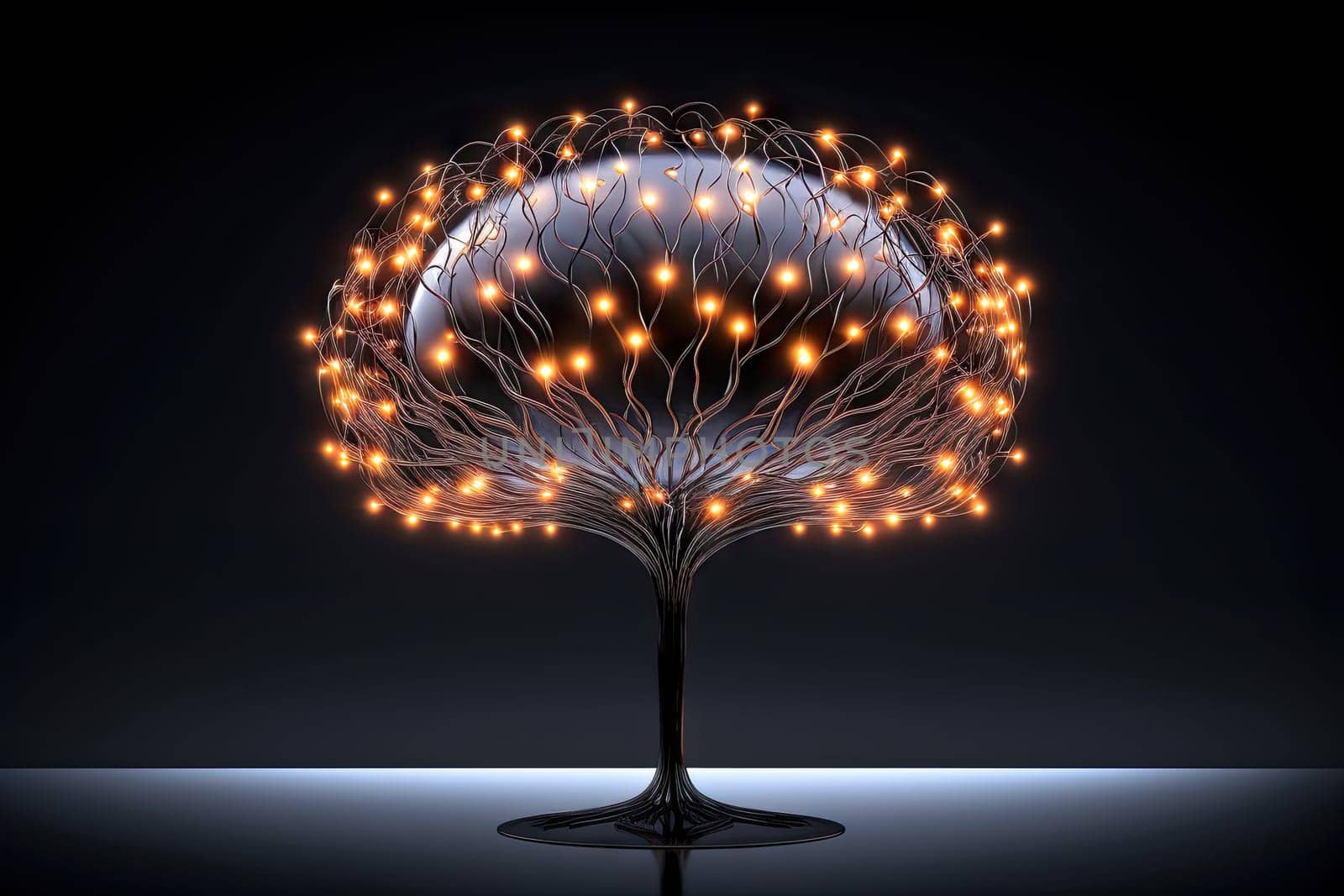 A Radiant Glow Amidst the Shadows: The Illuminated Tree in the Enigmatic Space Created With Generative AI Technology