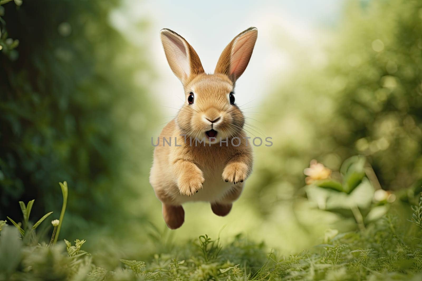 A Playful Rabbit Leaping High in the Air