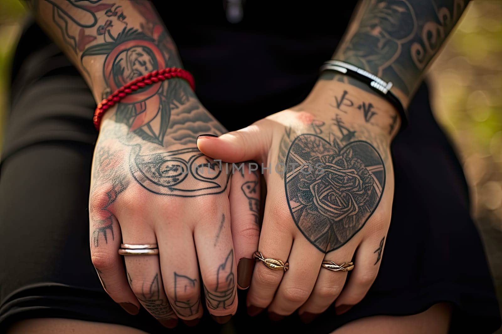 A couple of people with tattoos on their hands created with generative AI technology by golibtolibov